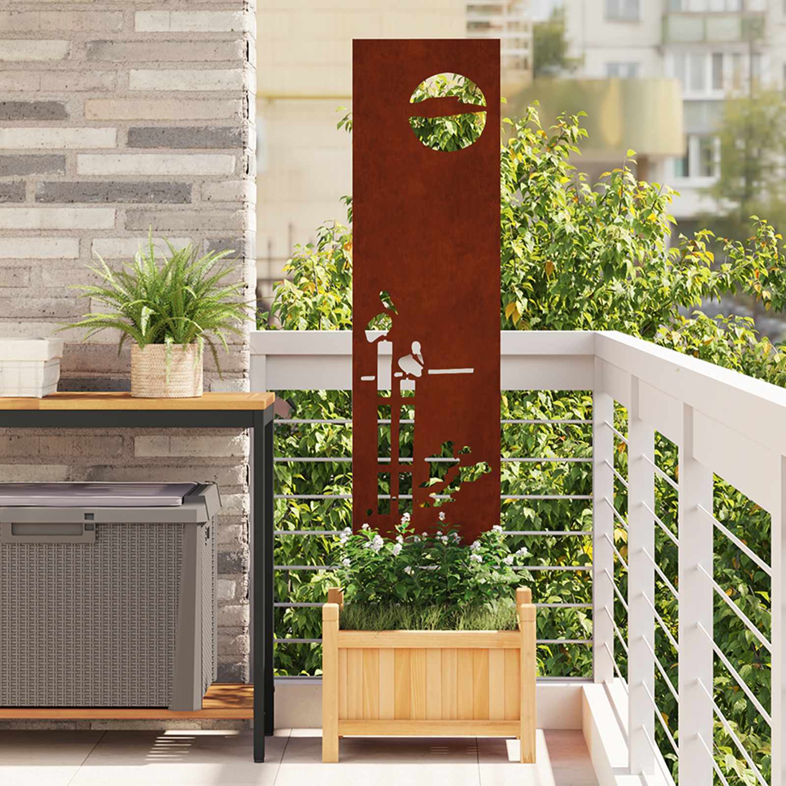 Garden Privacy Screen "Fretwork" Rusted 32 x 140 cm