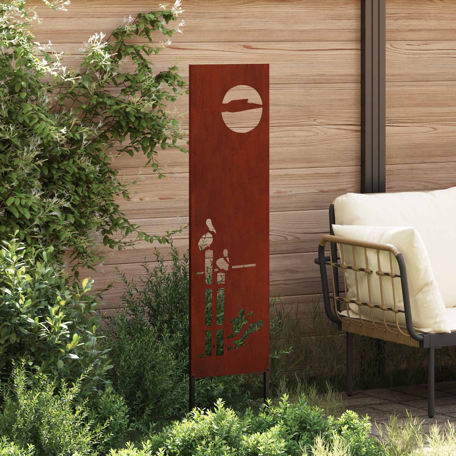 Garden Privacy Screen "Fretwork" Rusted 32 x 140 cm