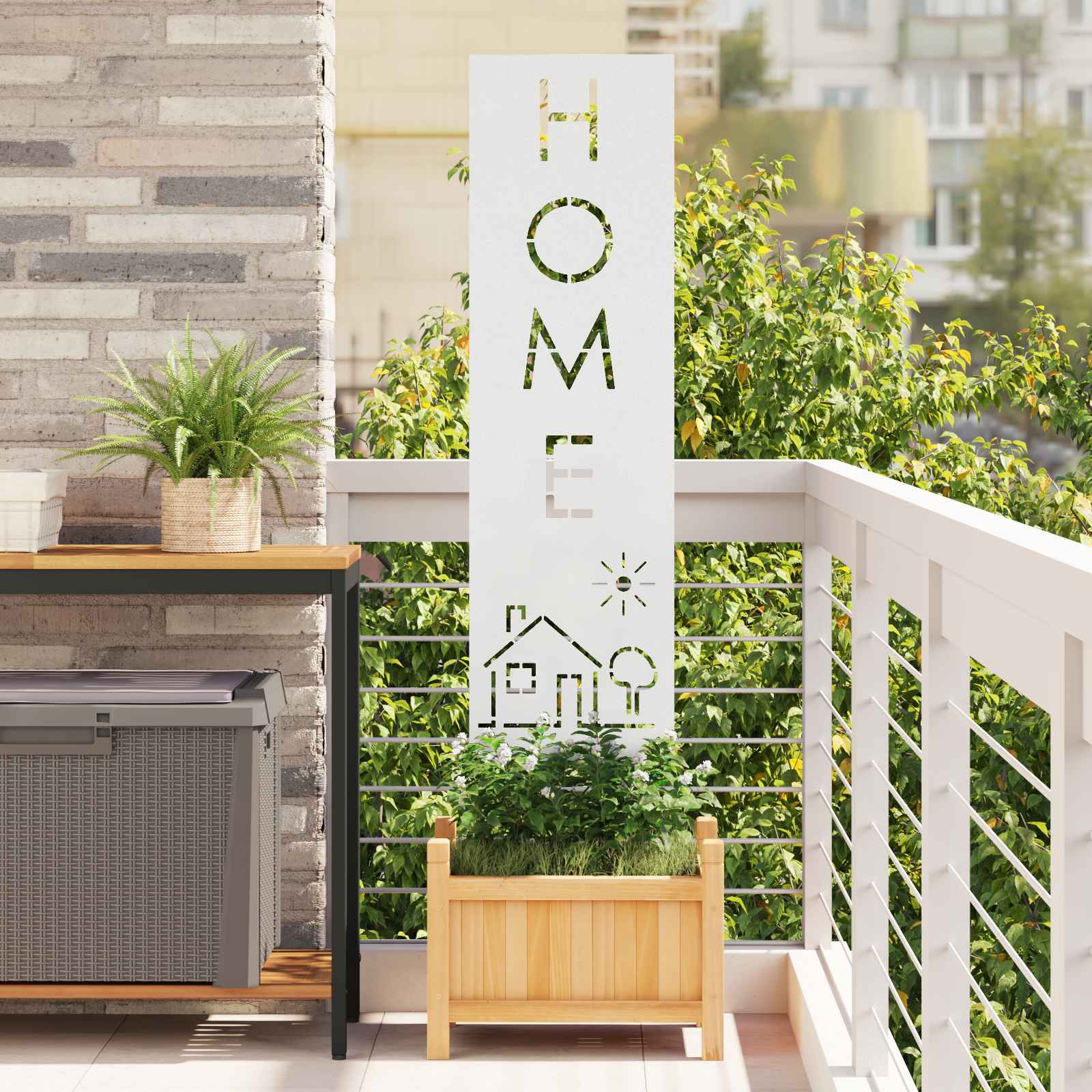 Garden Privacy Screen "Fretwork" White 32 x 140 cm