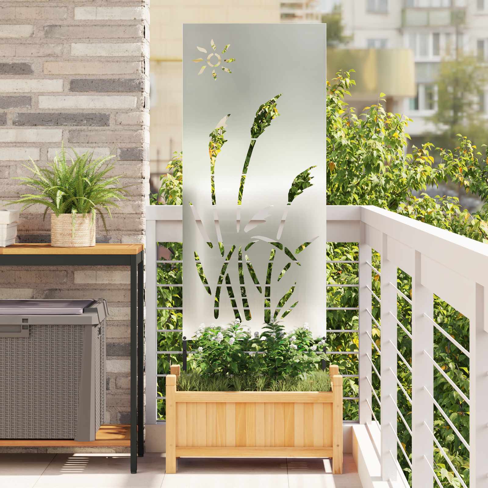 Sodo privatumo ekranas „Fretwork“ Sidabro 50 x 140 cm