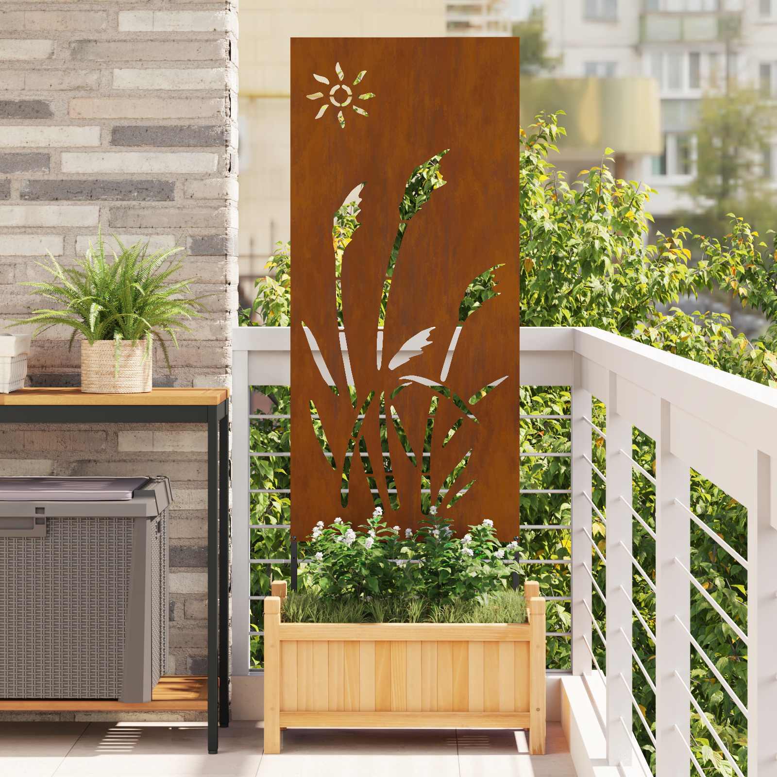 Sodo privatumo ekranas „Fretwork“ Rūdijanti 50 x 140 cm