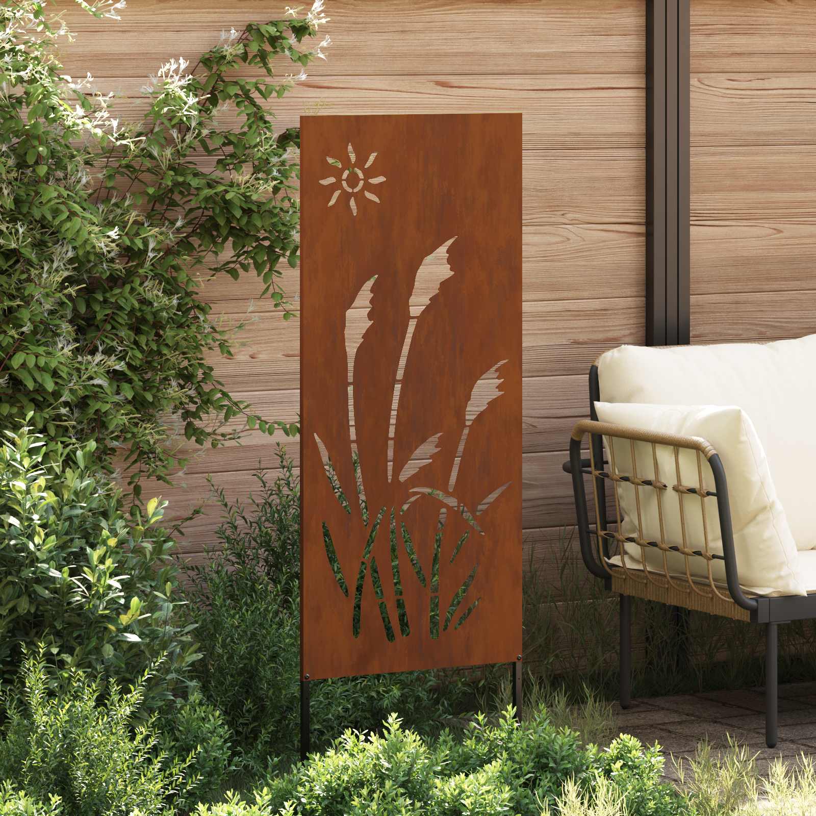 Sodo privatumo ekranas „Fretwork“ Rūdijanti 50 x 140 cm