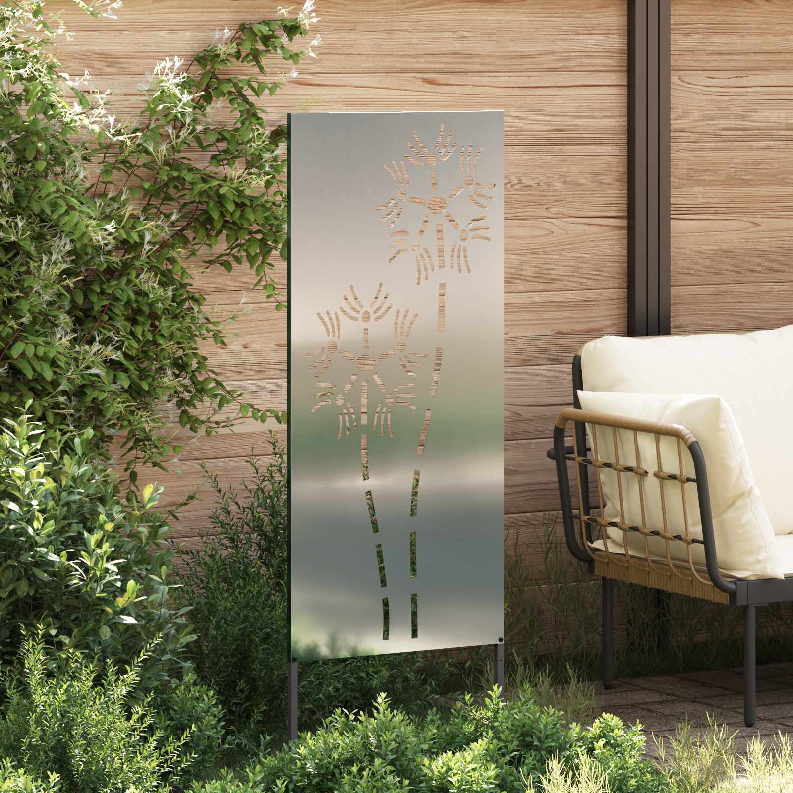 Sodo privatumo ekranas „Fretwork“ Sidabro 50 x 140 cm