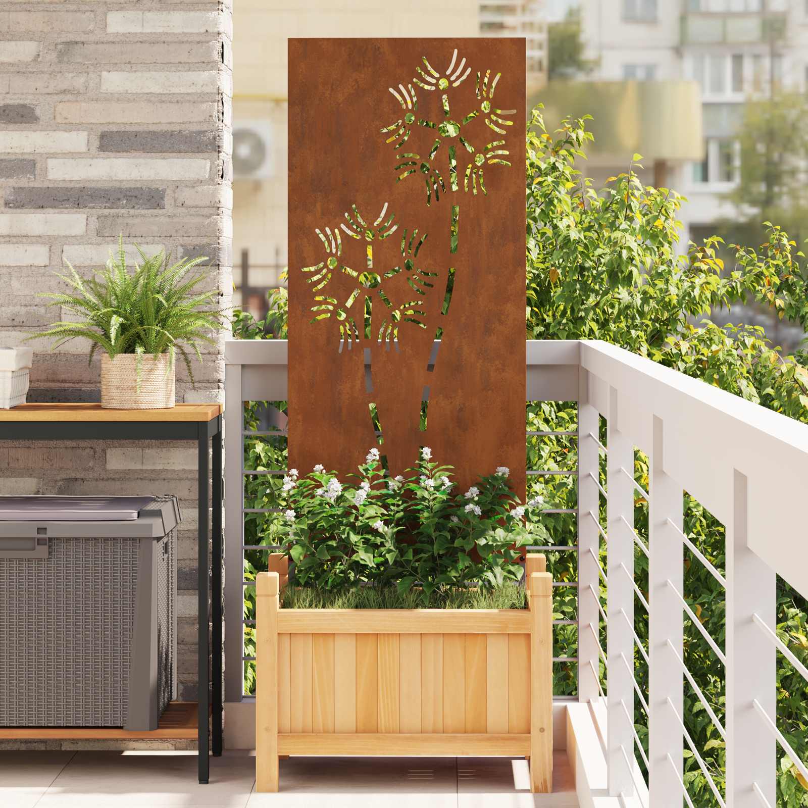 Sodo privatumo ekranas „Fretwork“ Rūdijanti 50 x 140 cm