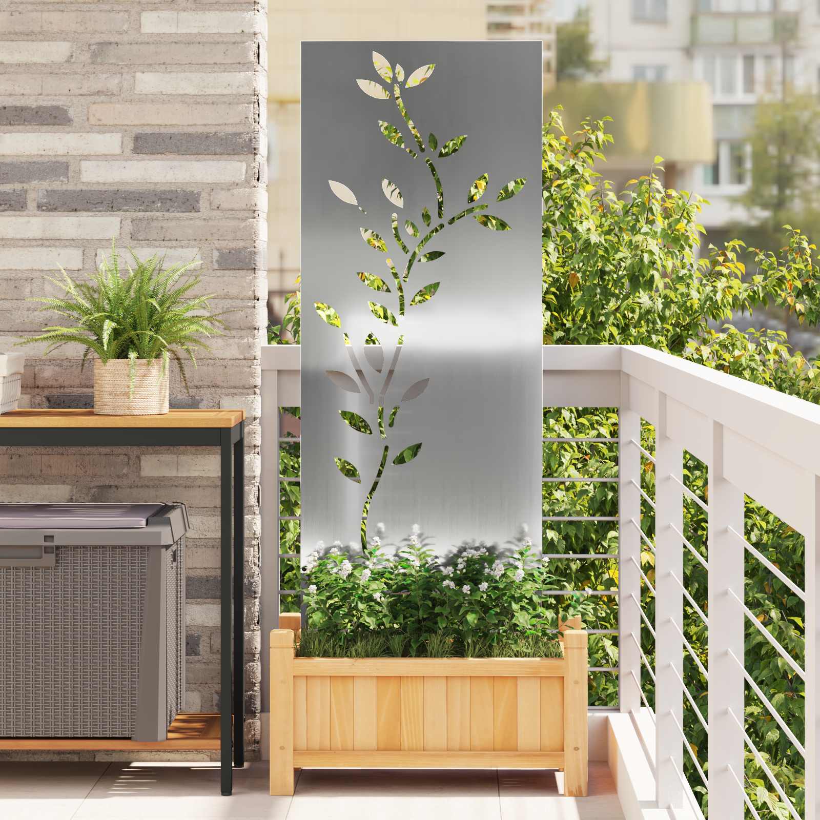 Sodo privatumo ekranas Gėlių Sidabro 50 x 140 cm