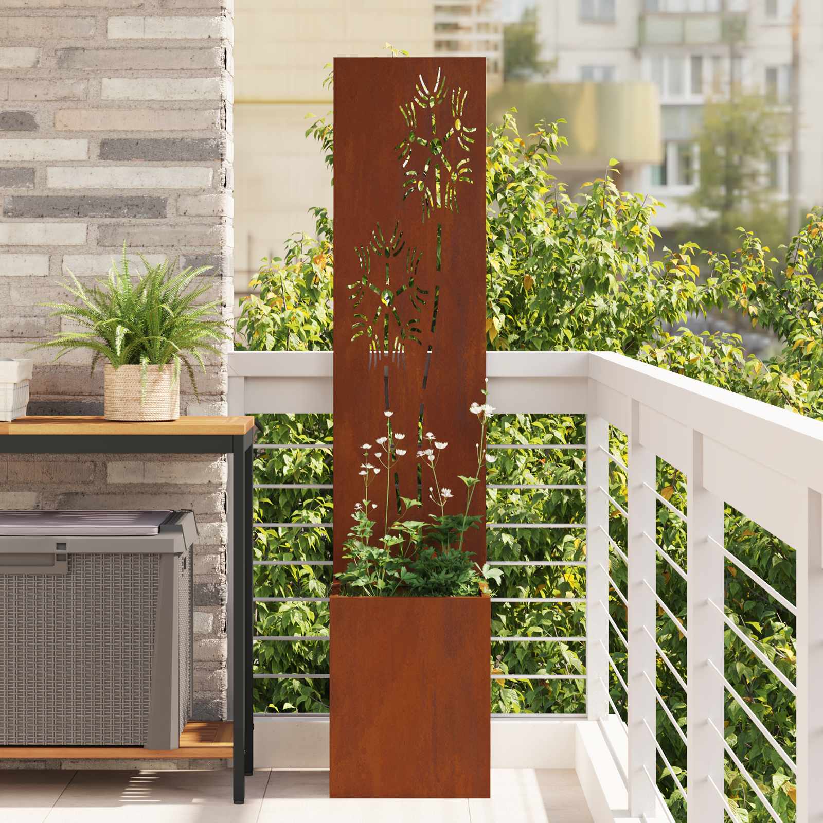 Garden Privacy Screen Flower Rusty 32 x 140 cm