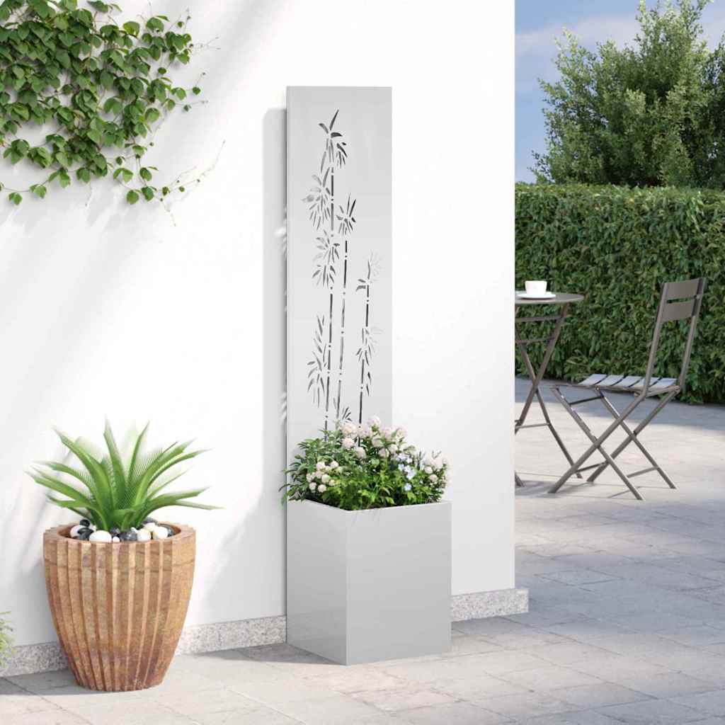 Dārza puķu pods ar dekoratīvu paneli, sudraba, 32 x 140 cm