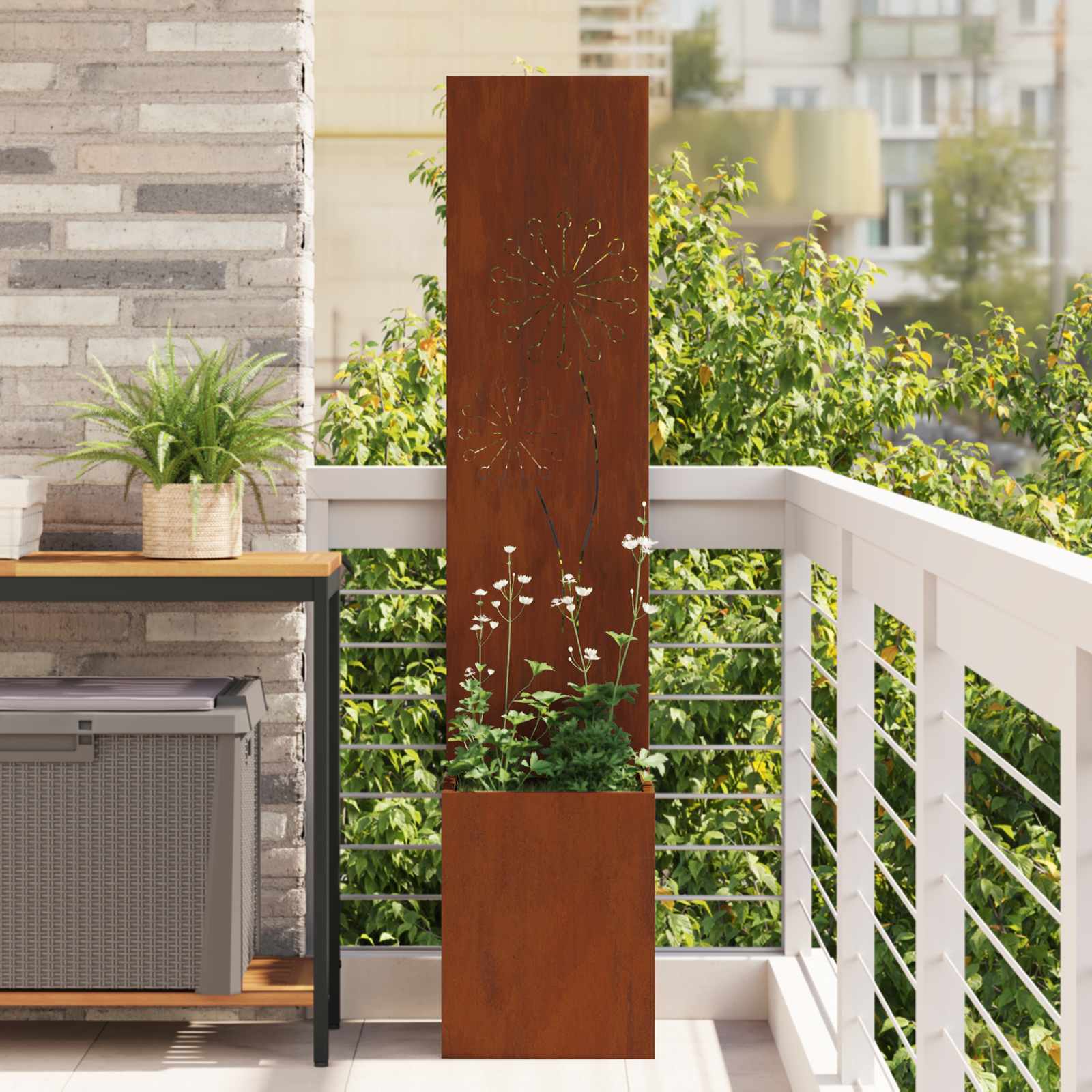 Sodo privatumo ekranas „Fretwork“ Rūdijanti 32 x 140 cm