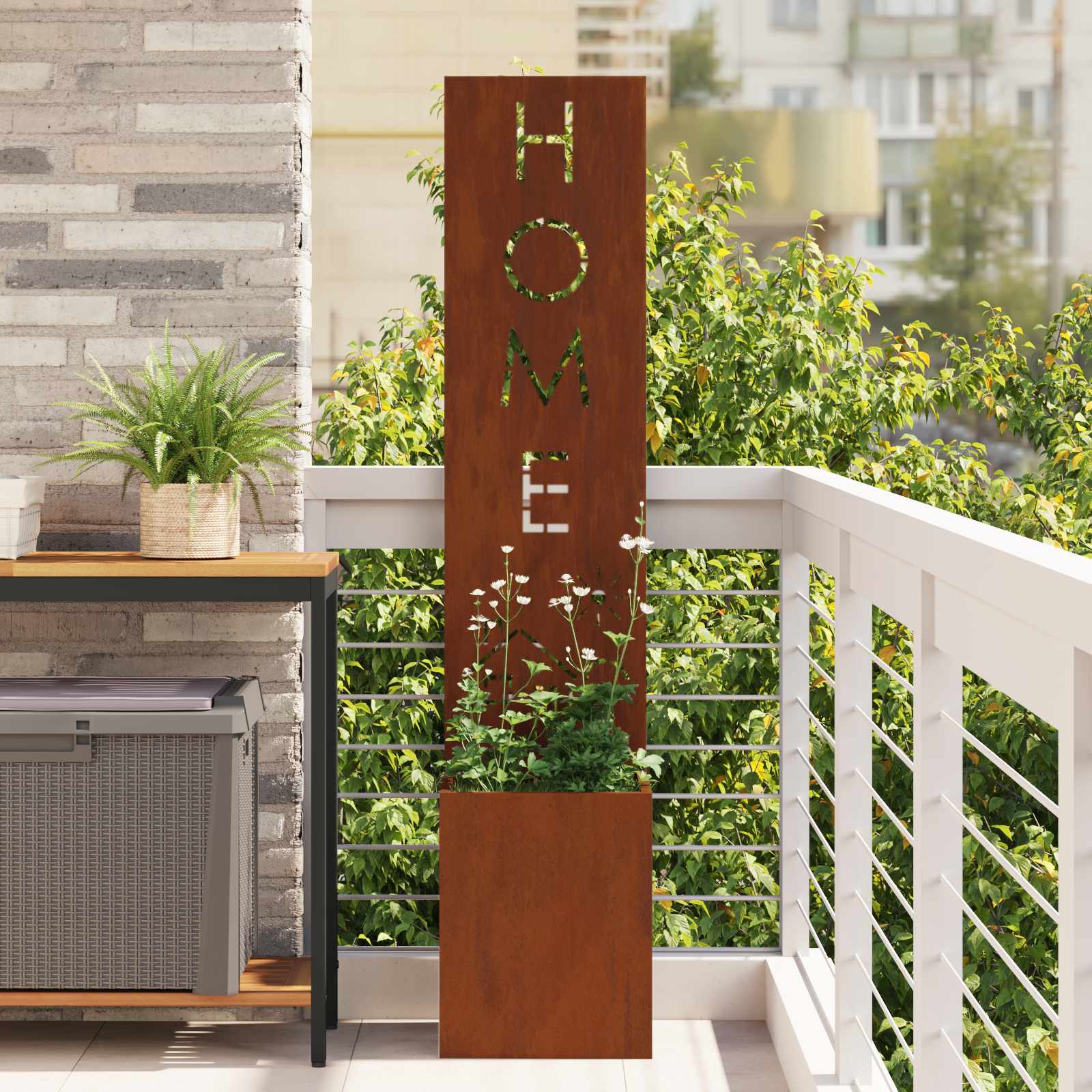 Garden Privacy Screen "Fretwork" Rusted 32 x 140 cm