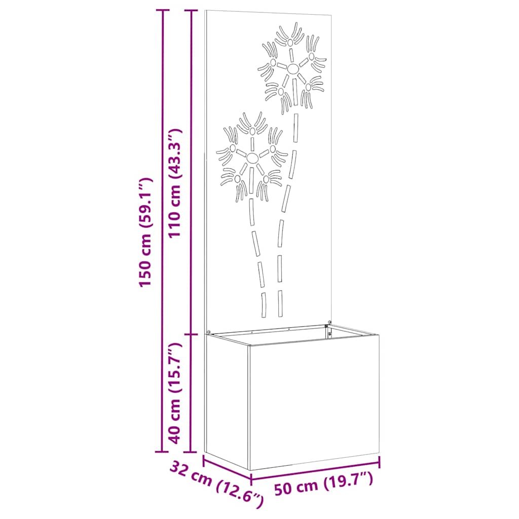 Garden Privacy Screen Flowers Black 50 x 140 cm