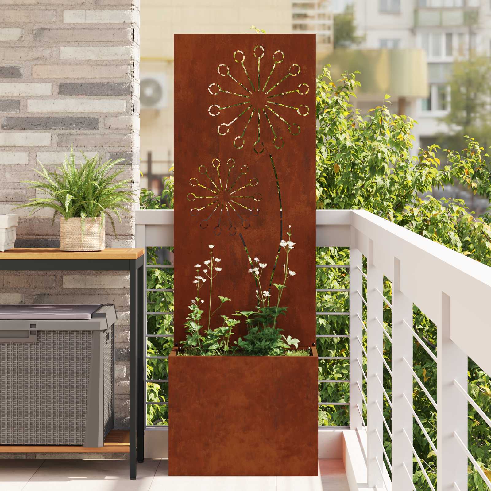 Sodo privatumo ekranas „Fretwork“ Rūdijanti 50 x 150 cm