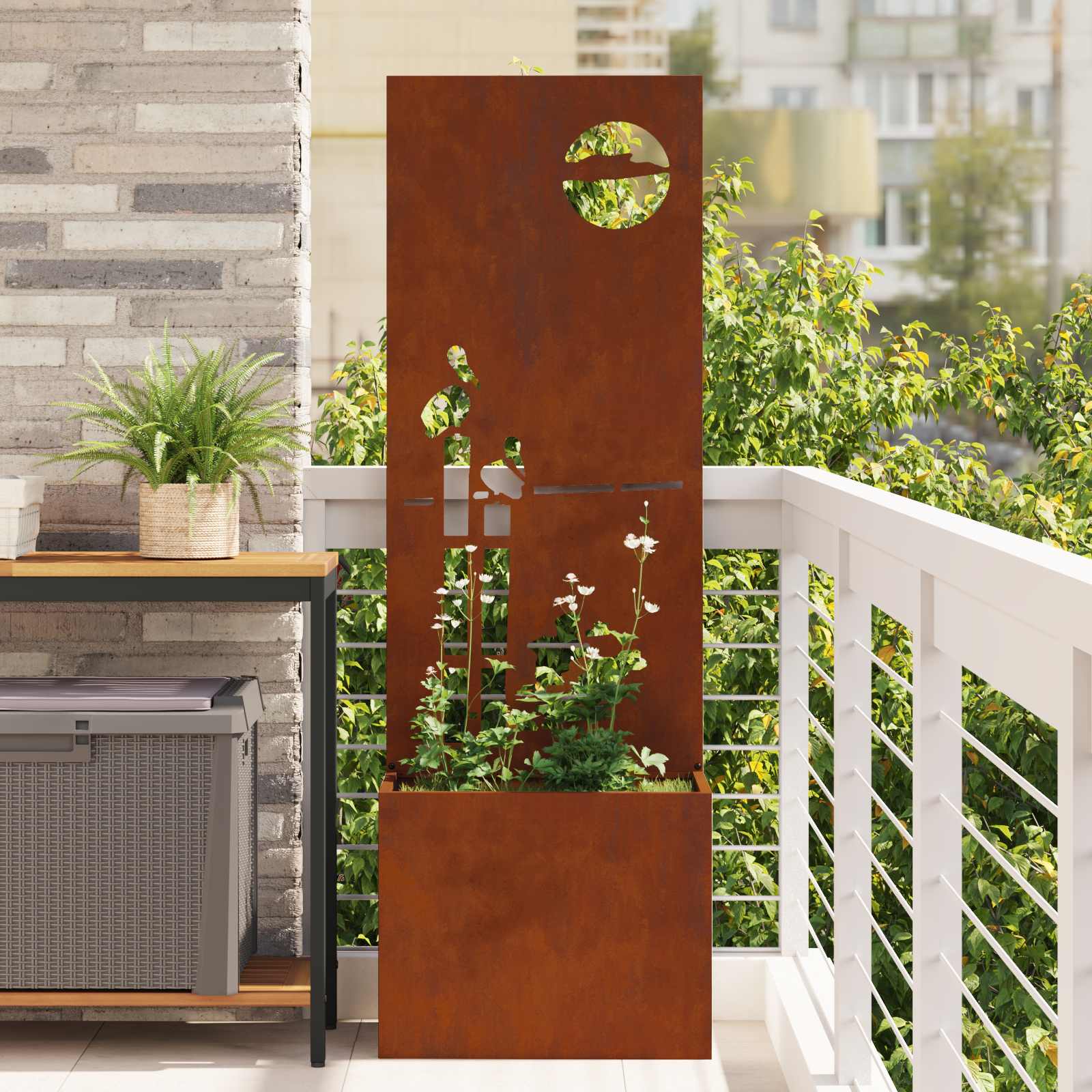 Sodo privatumo ekranas „Fretwork“ Rūdijanti 50 x 140 cm