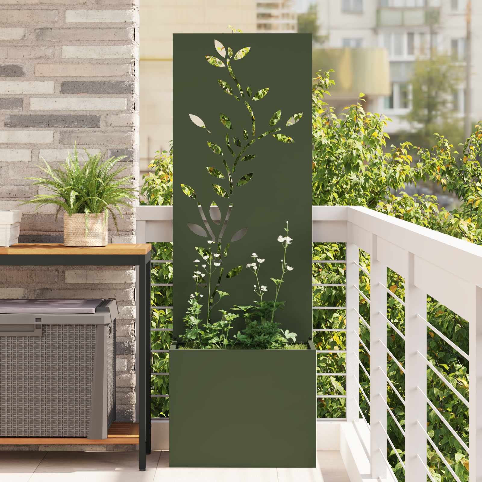 Sodo privatumo ekranas Gėlių Alyvuogių žalia 50 x 140 cm