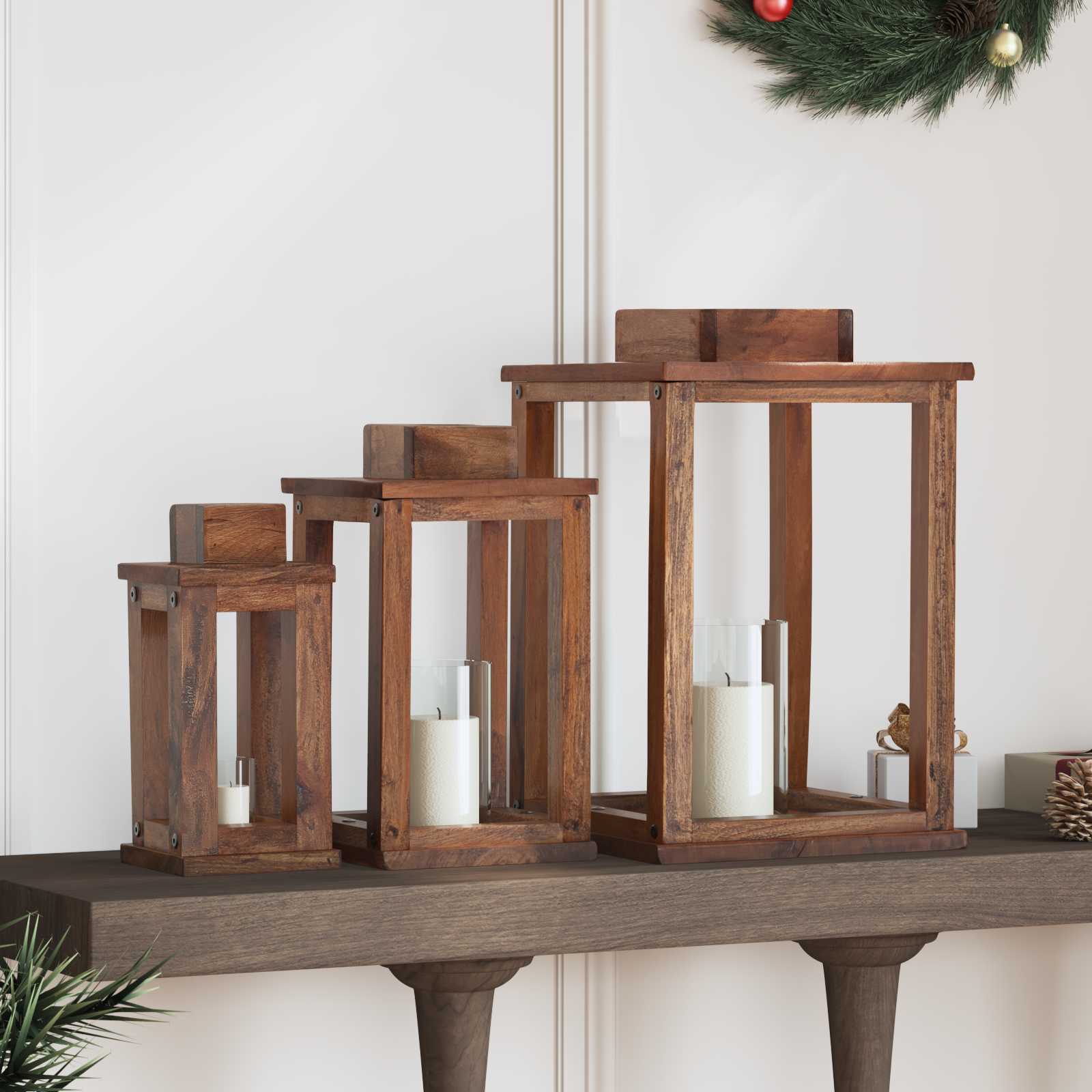 Žibintas 3 pcs Natūrali Mahogany Medis