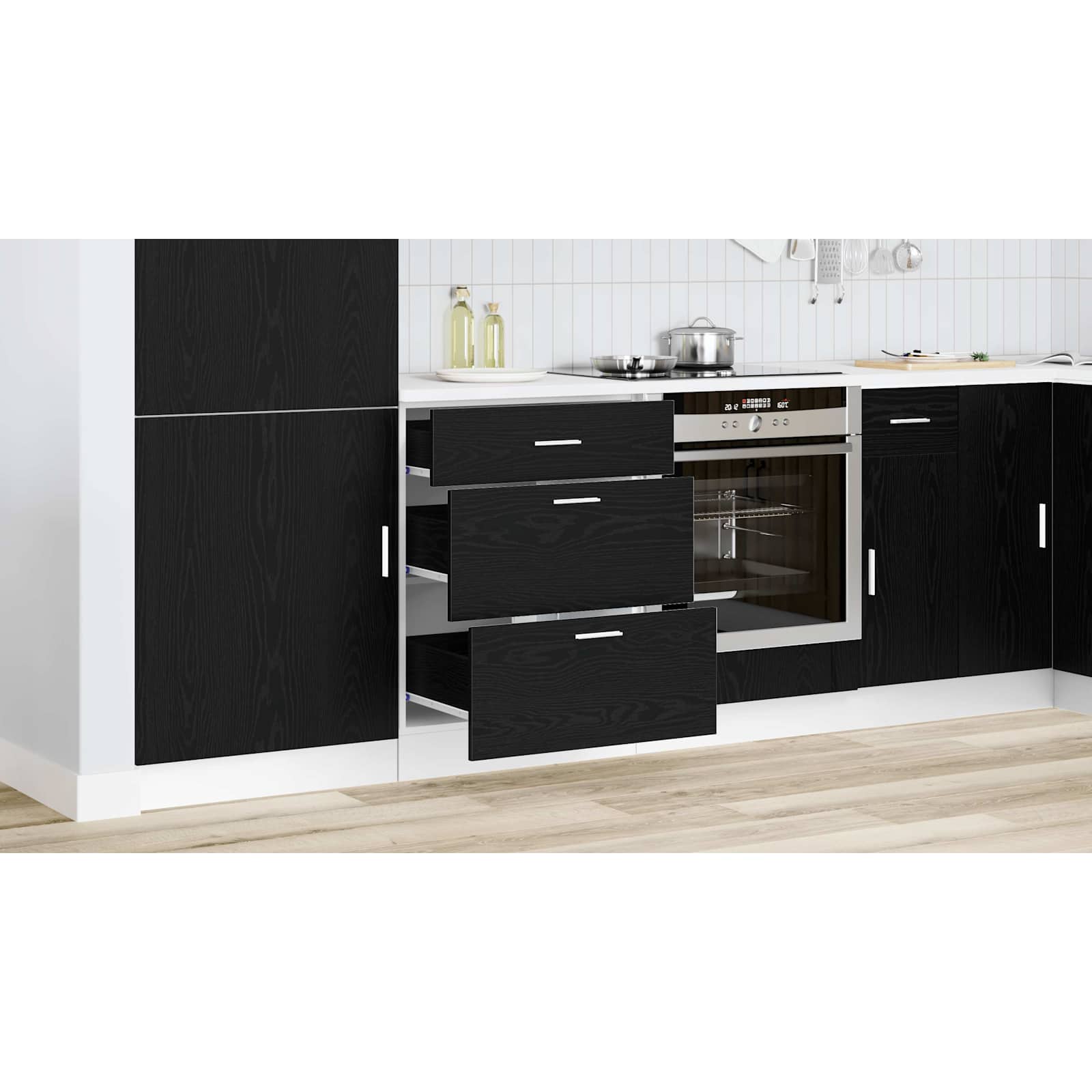 Kitchen Base Cabinet with Drawer Riga Black Oak