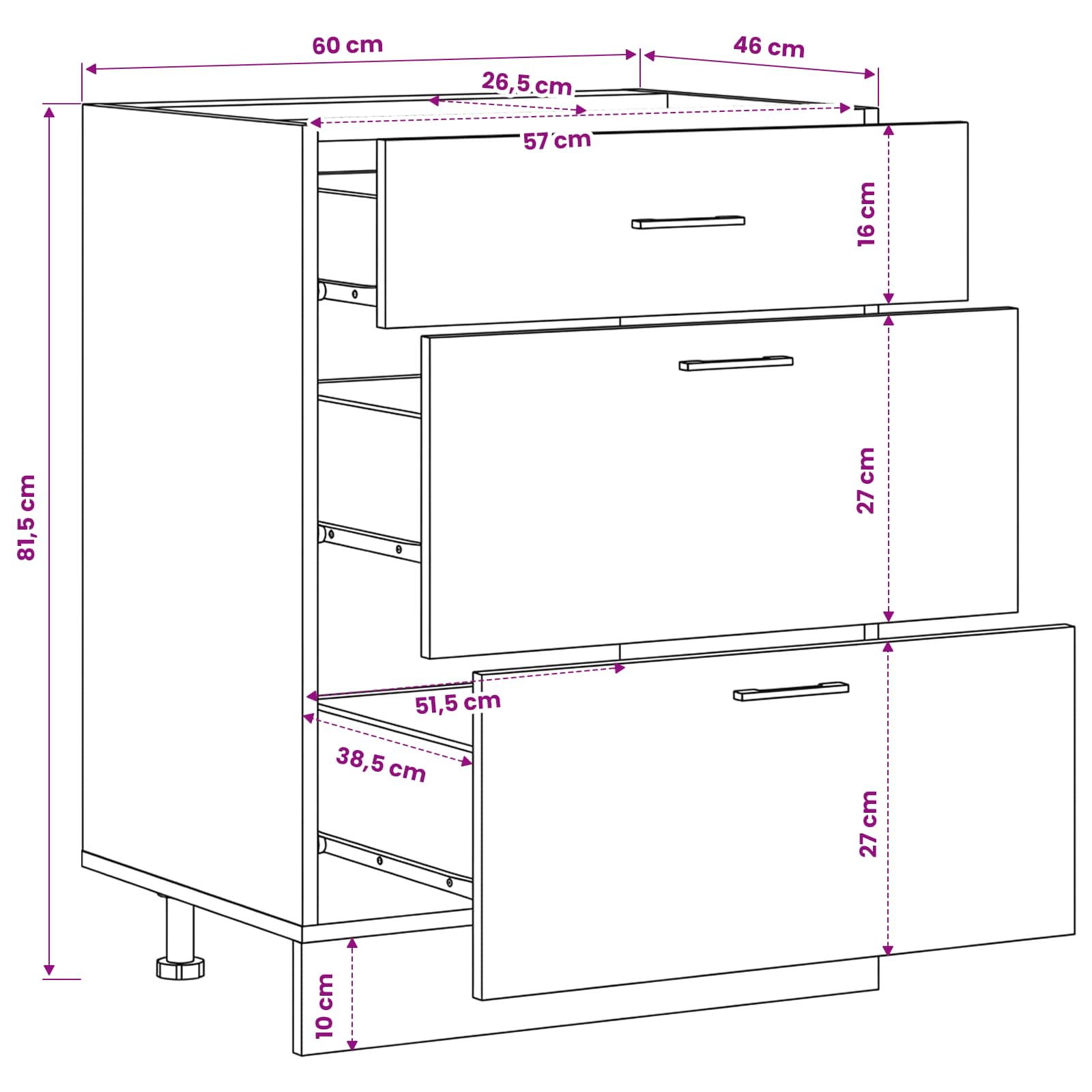 Kitchen Base Cabinet with Drawer Riga Black Oak
