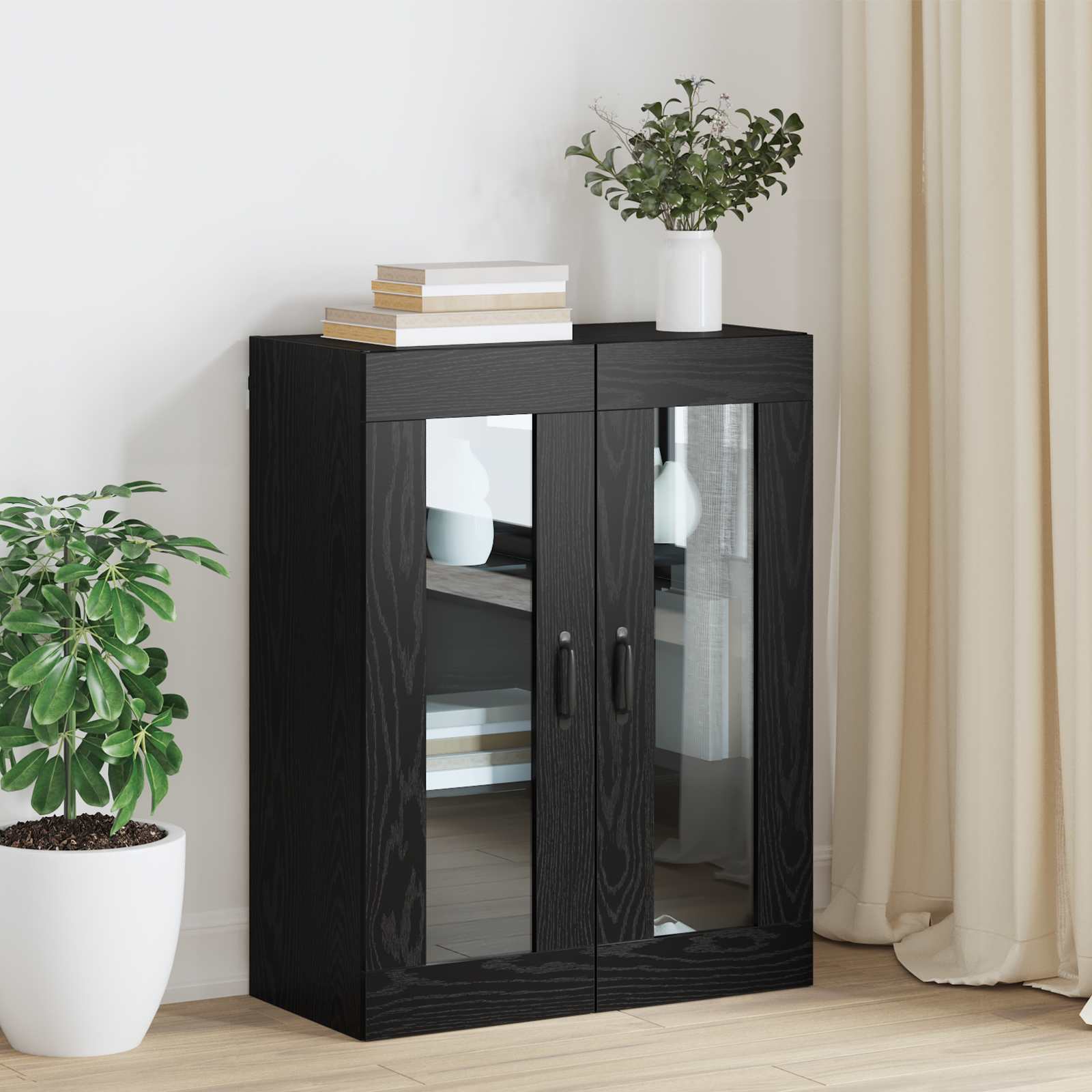 Kabantis sieninis kabinetas Juoda 69.5 x 34 x 90 cm