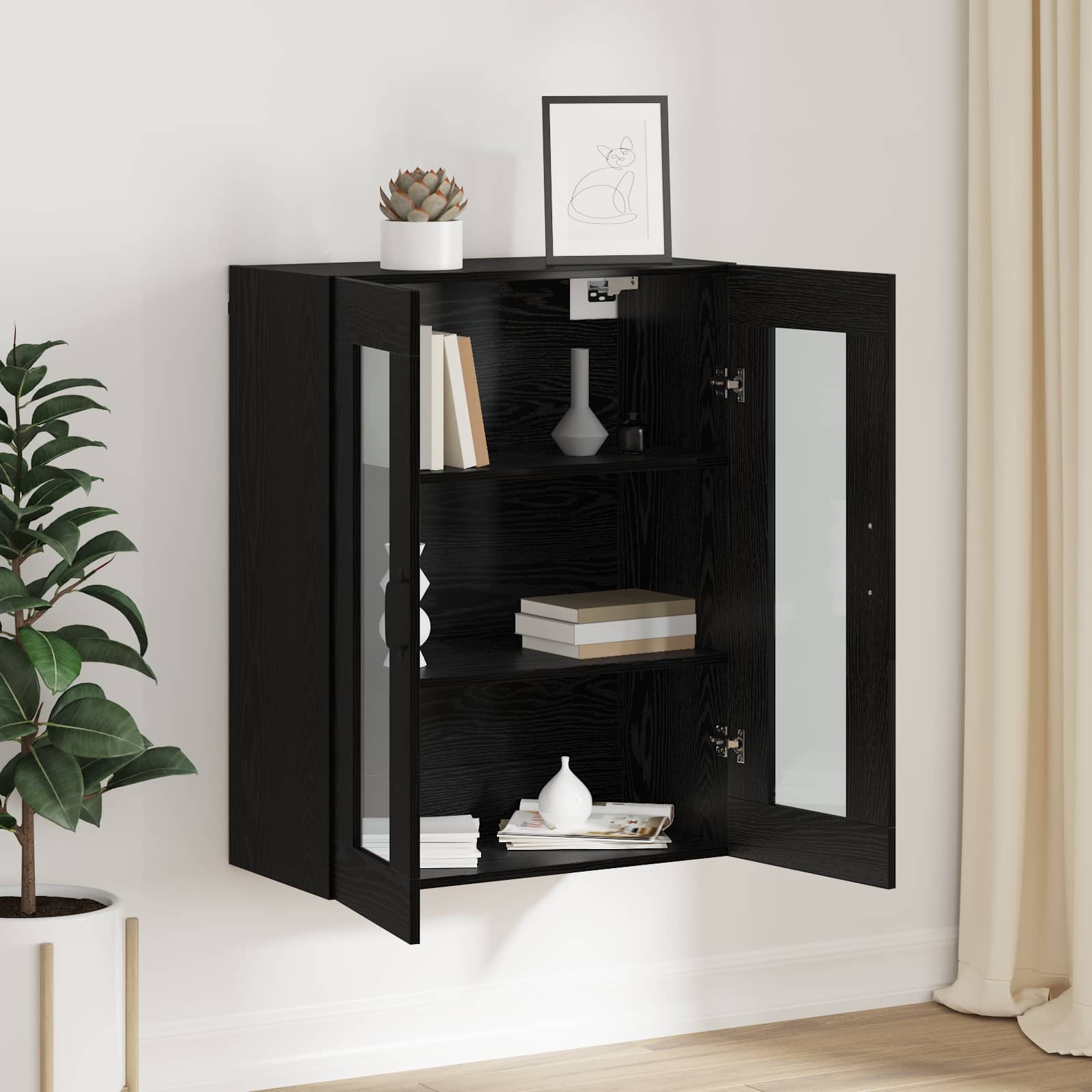 Kabantis sieninis kabinetas Juoda 69.5 x 34 x 90 cm