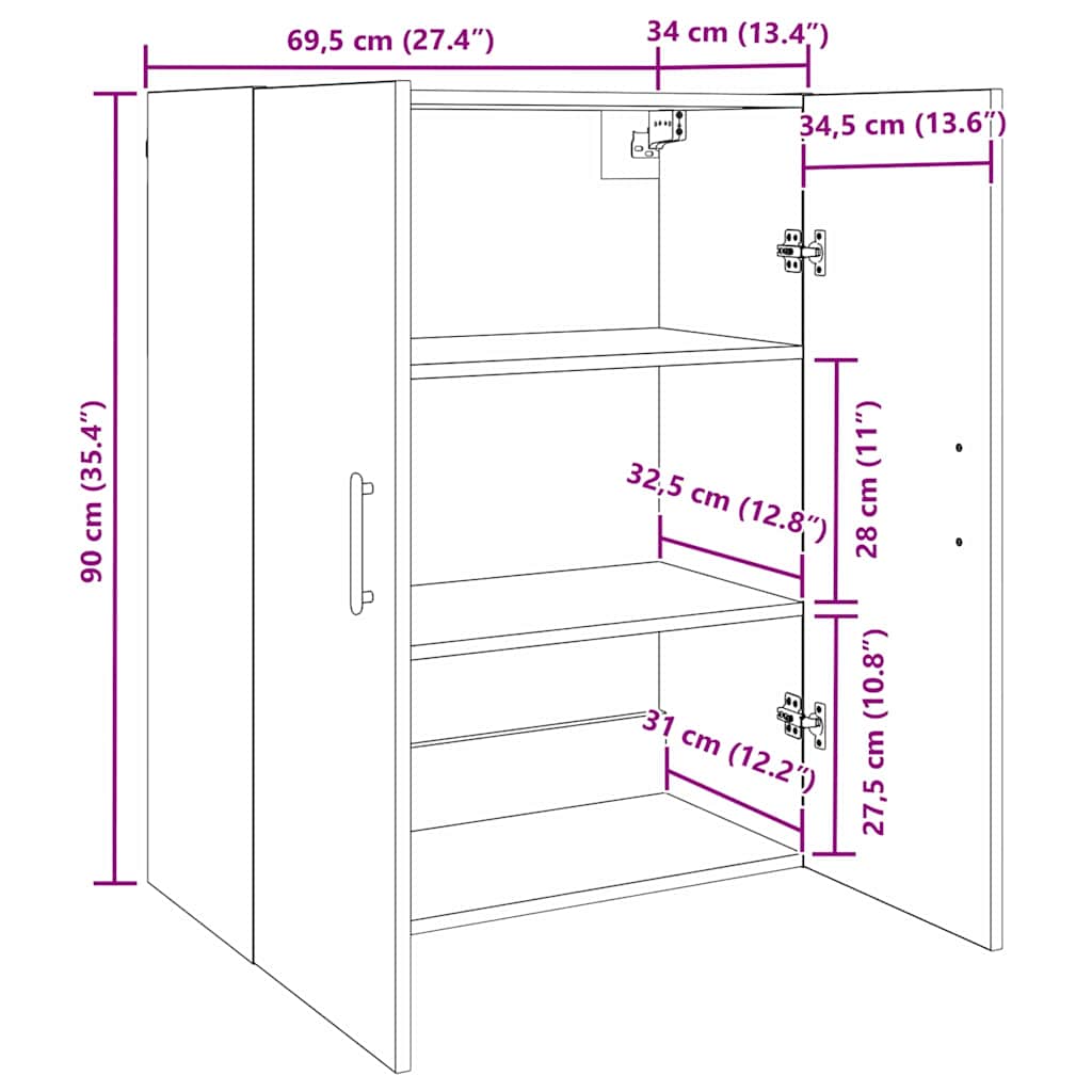 Wall cabinet black oak 69.5 x 34 x 90 cm