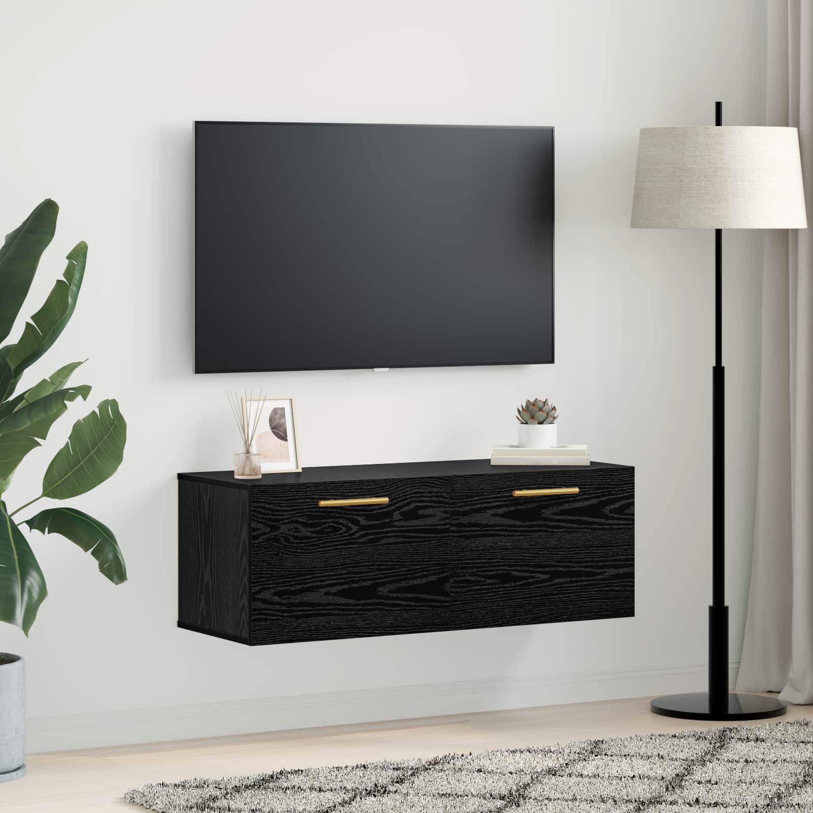 Sieninė spintelė juoda ąžuolo 100 x 36.5 x 35 cm