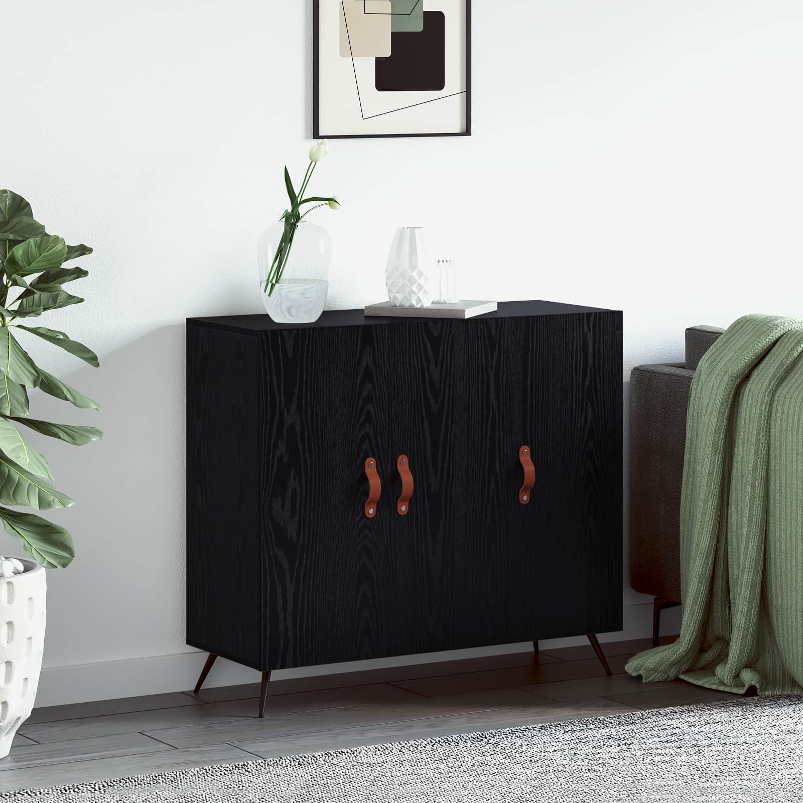 Sideboard Black oak 89,5 x 34 x 80 cm Engineered wood