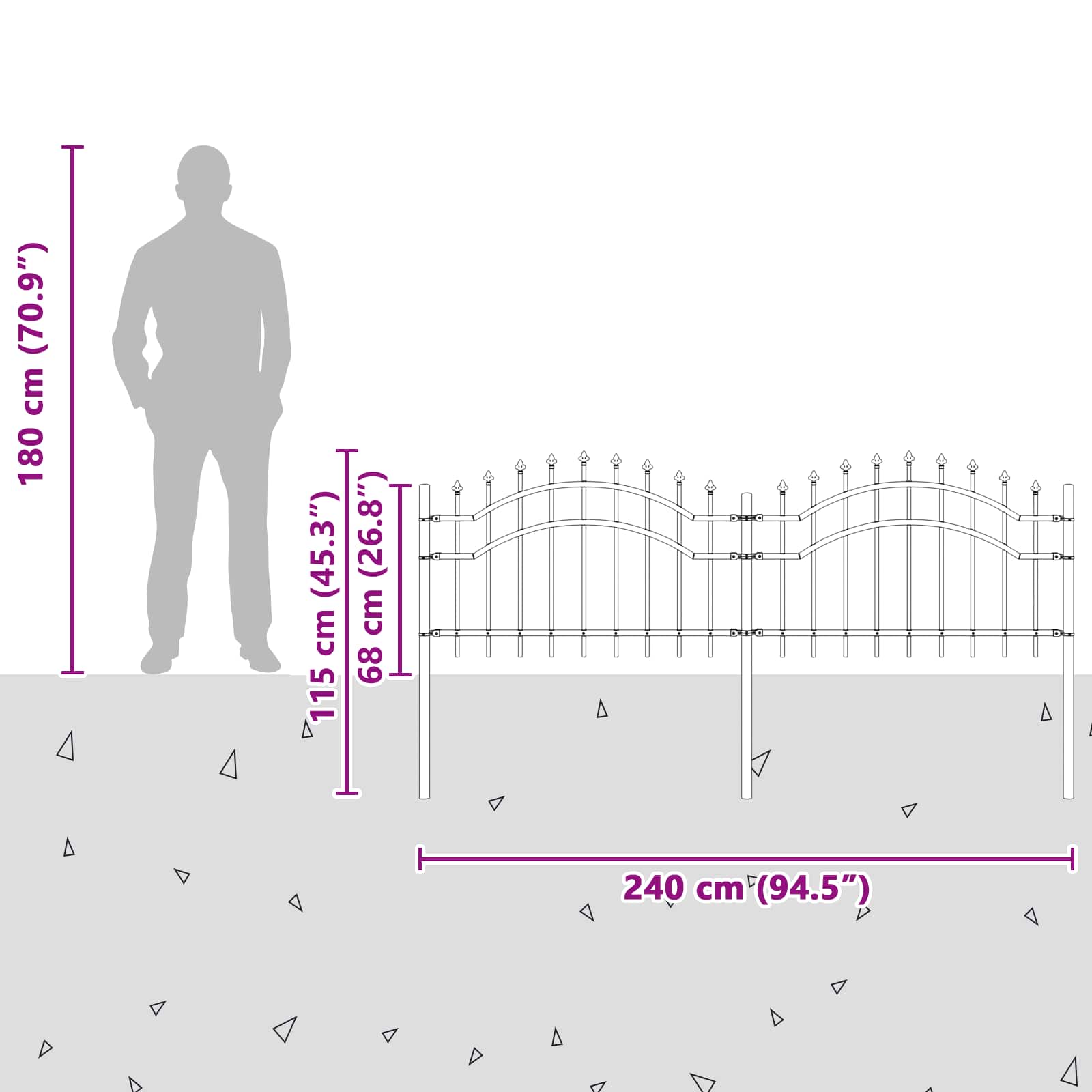 Dārza žogs Pelēks 115 cm Pulverkrāsots tērauds