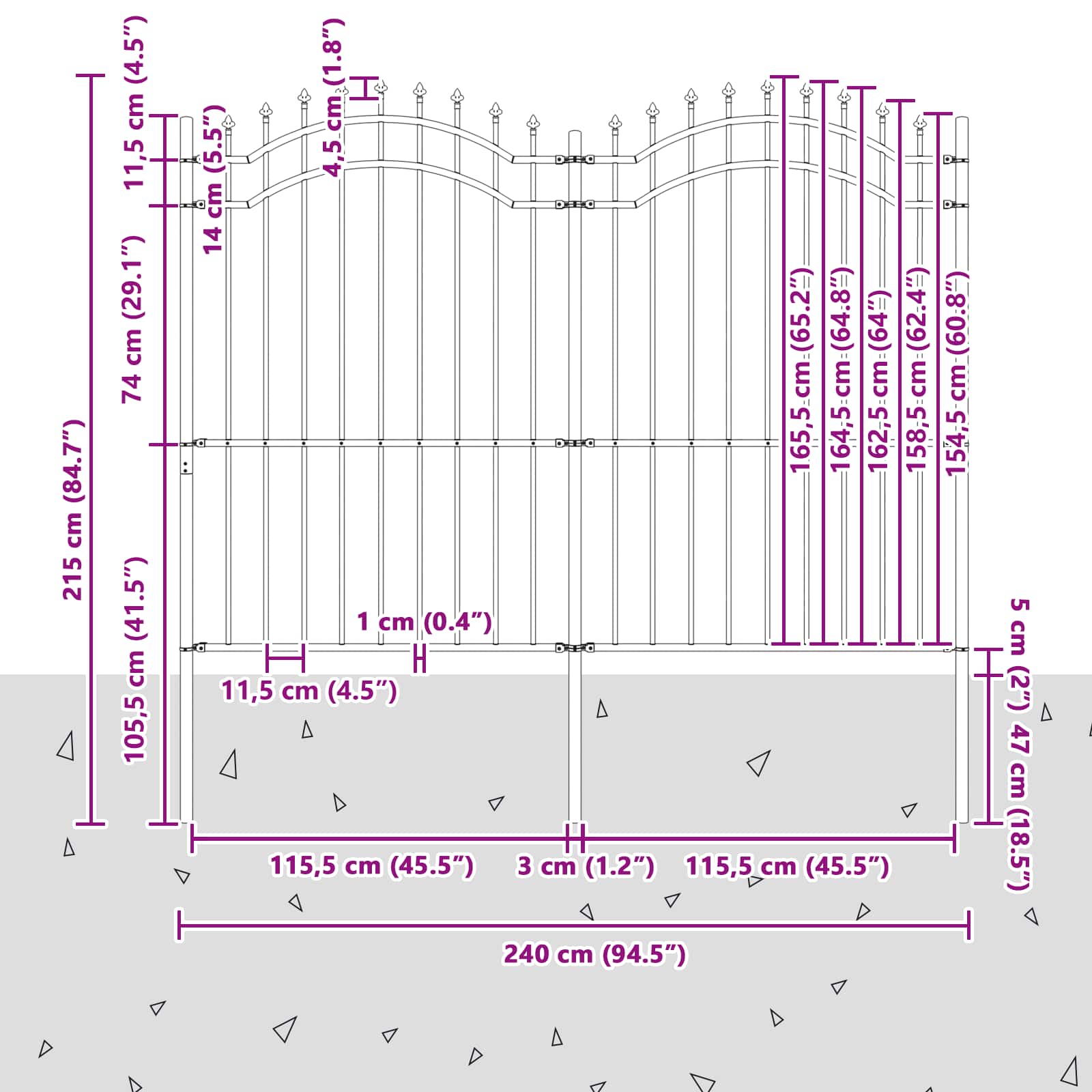 Dārza žogs Pelēks 115 cm Pulverkrāsots tērauds