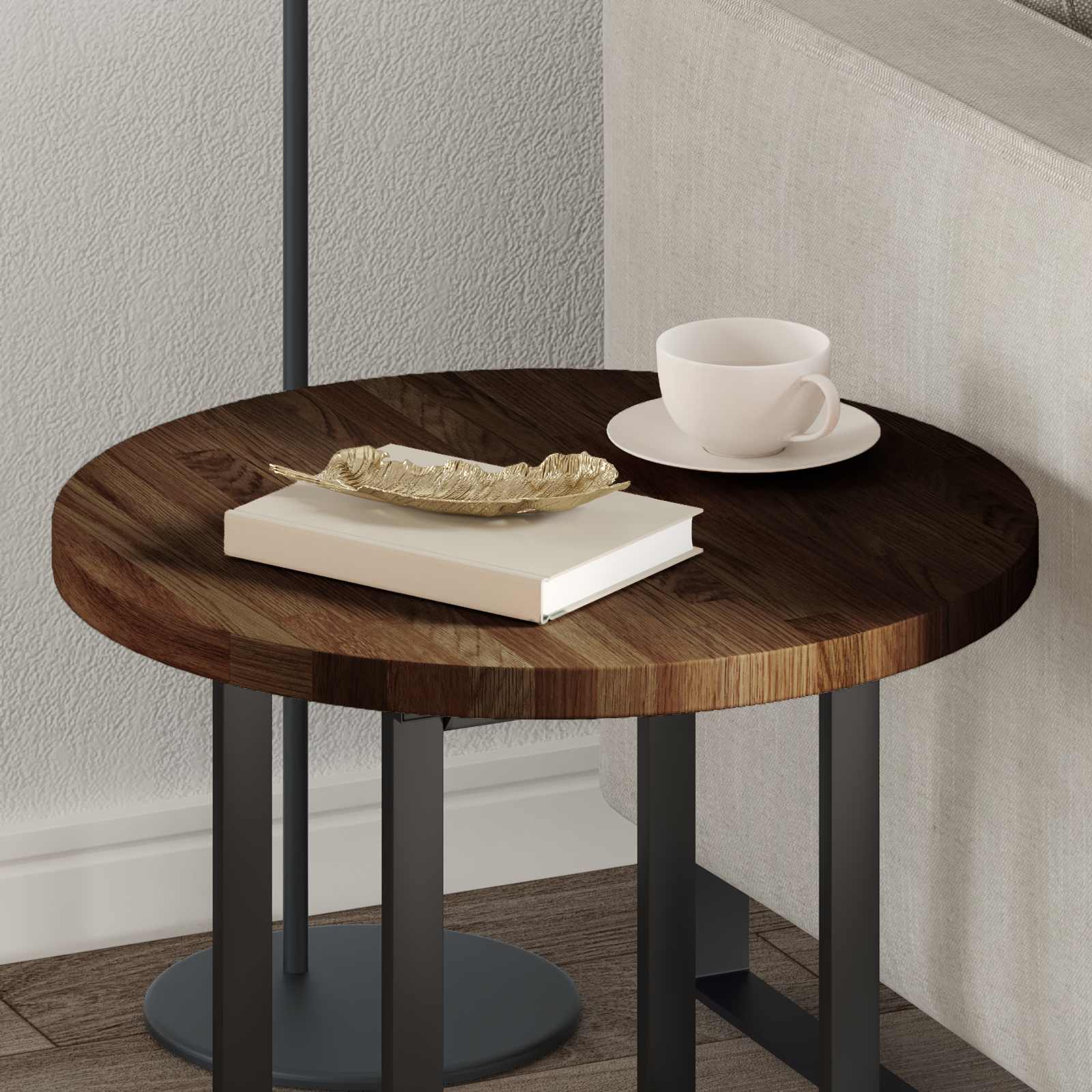 Table top Dark brown Ø 50 x 2.5 cm Solid oak wood