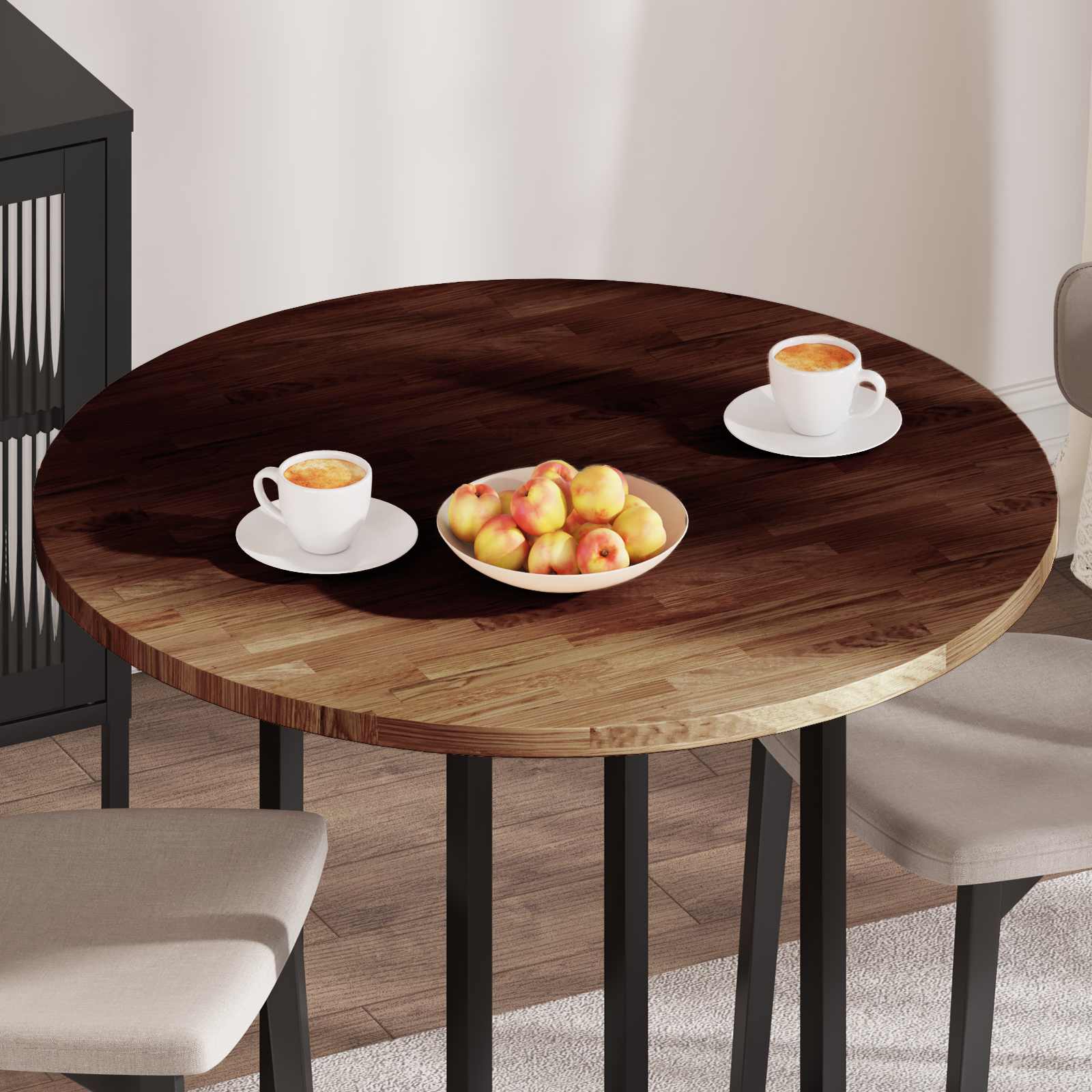 Table top Dark brown Ø 90 x 2.5 cm Solid oak wood