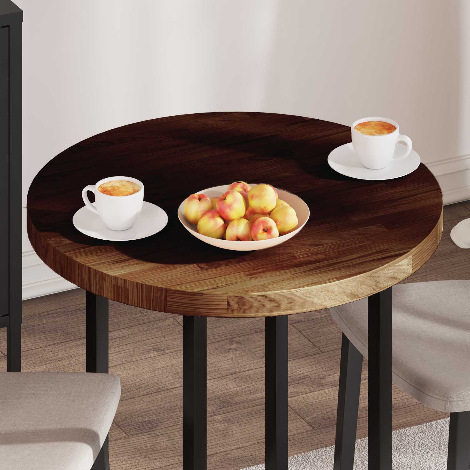 Table top Dark brown Ø 70 x 4 cm Solid oak wood