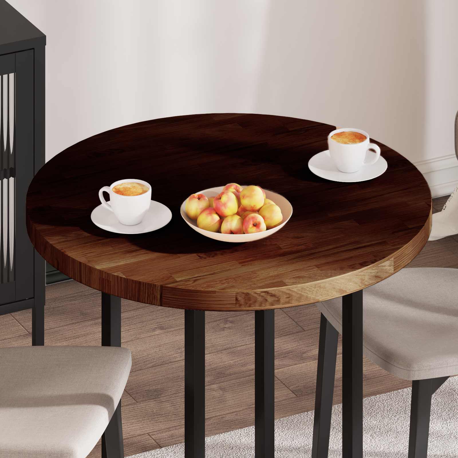 Tabletop Dark brown Ø 80 x 4 cm Solid oak wood