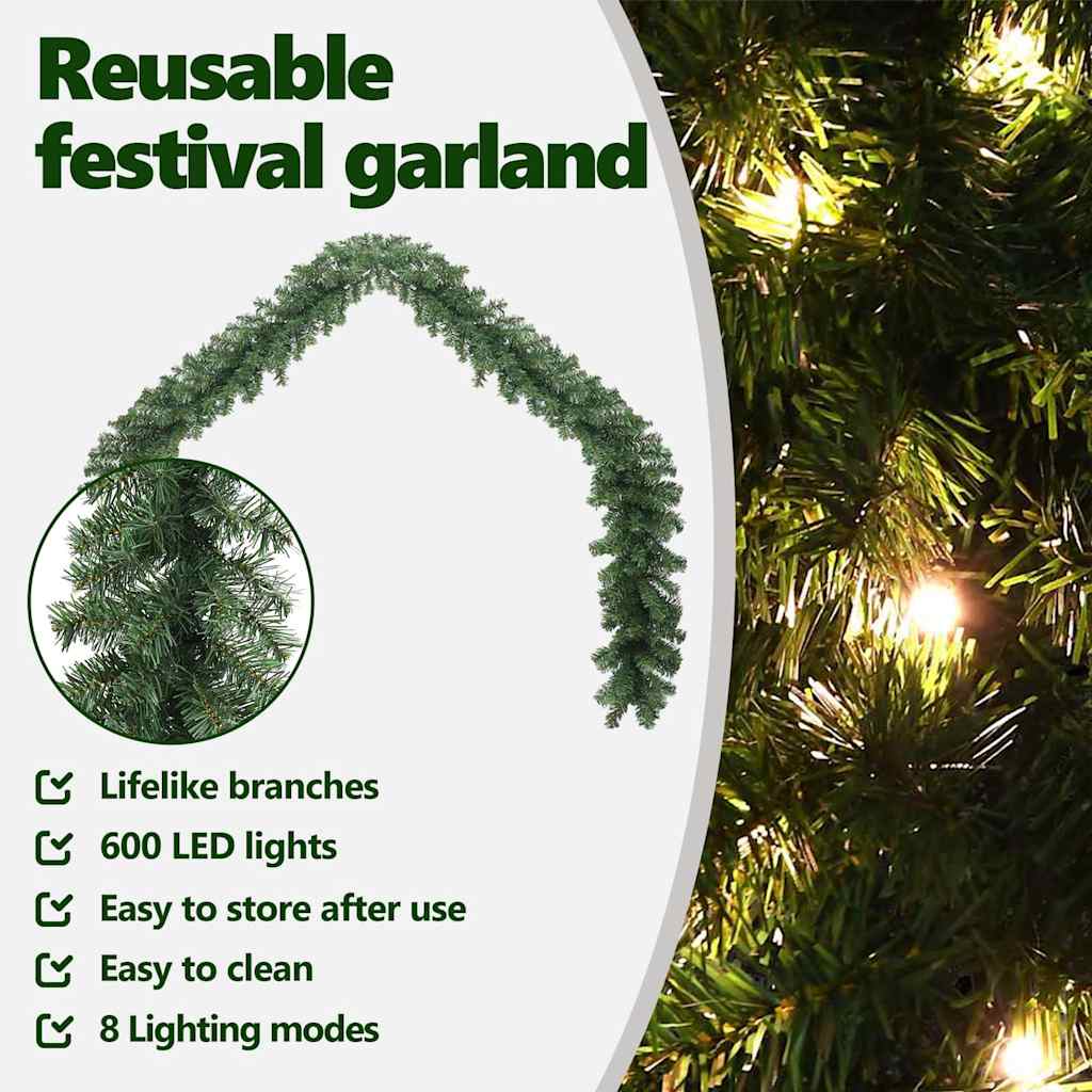 Kalėdinė girlanda su 600 LED 2 pcs Žalia PVC