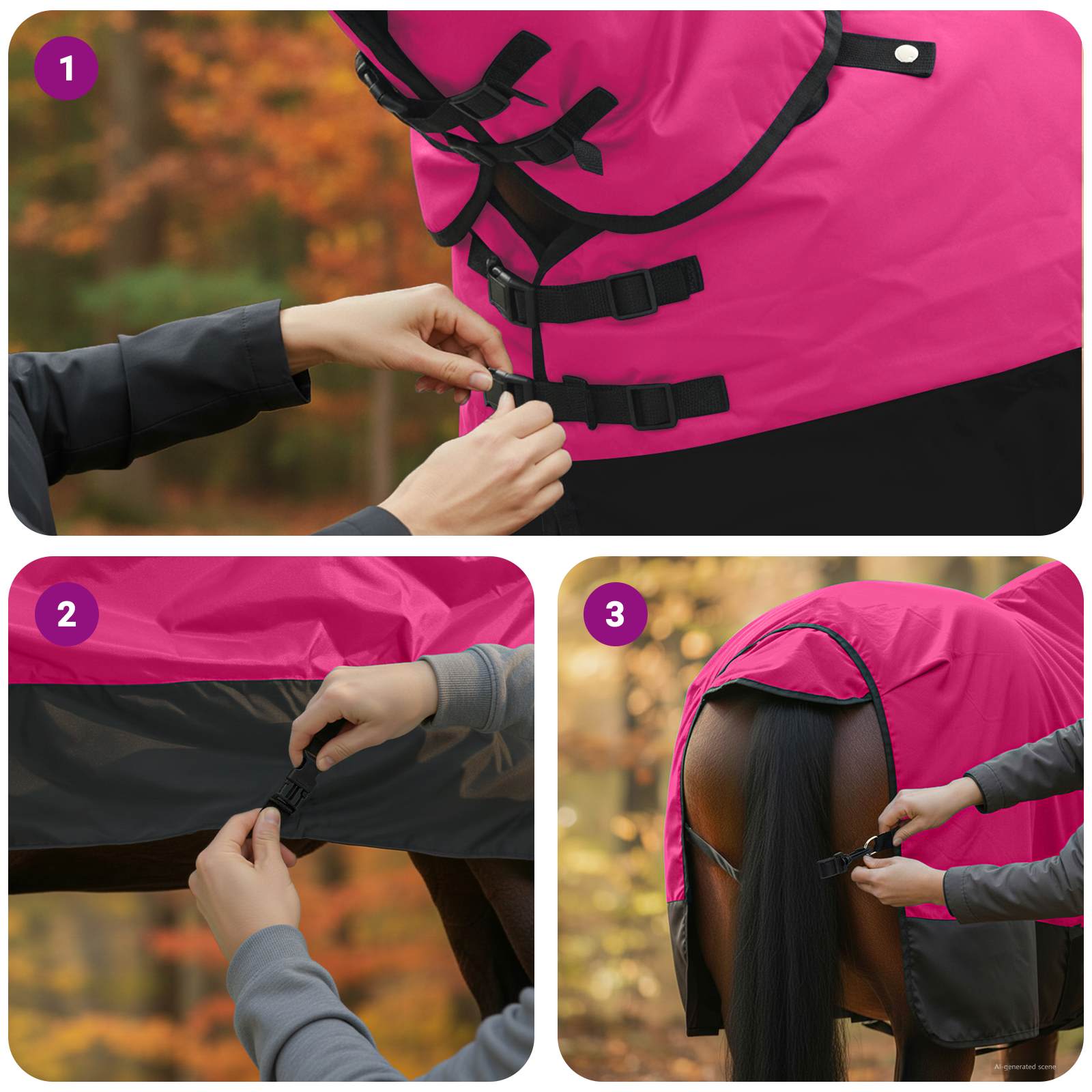 Zirga sega Rozā un Melna 115 cm Poliesters