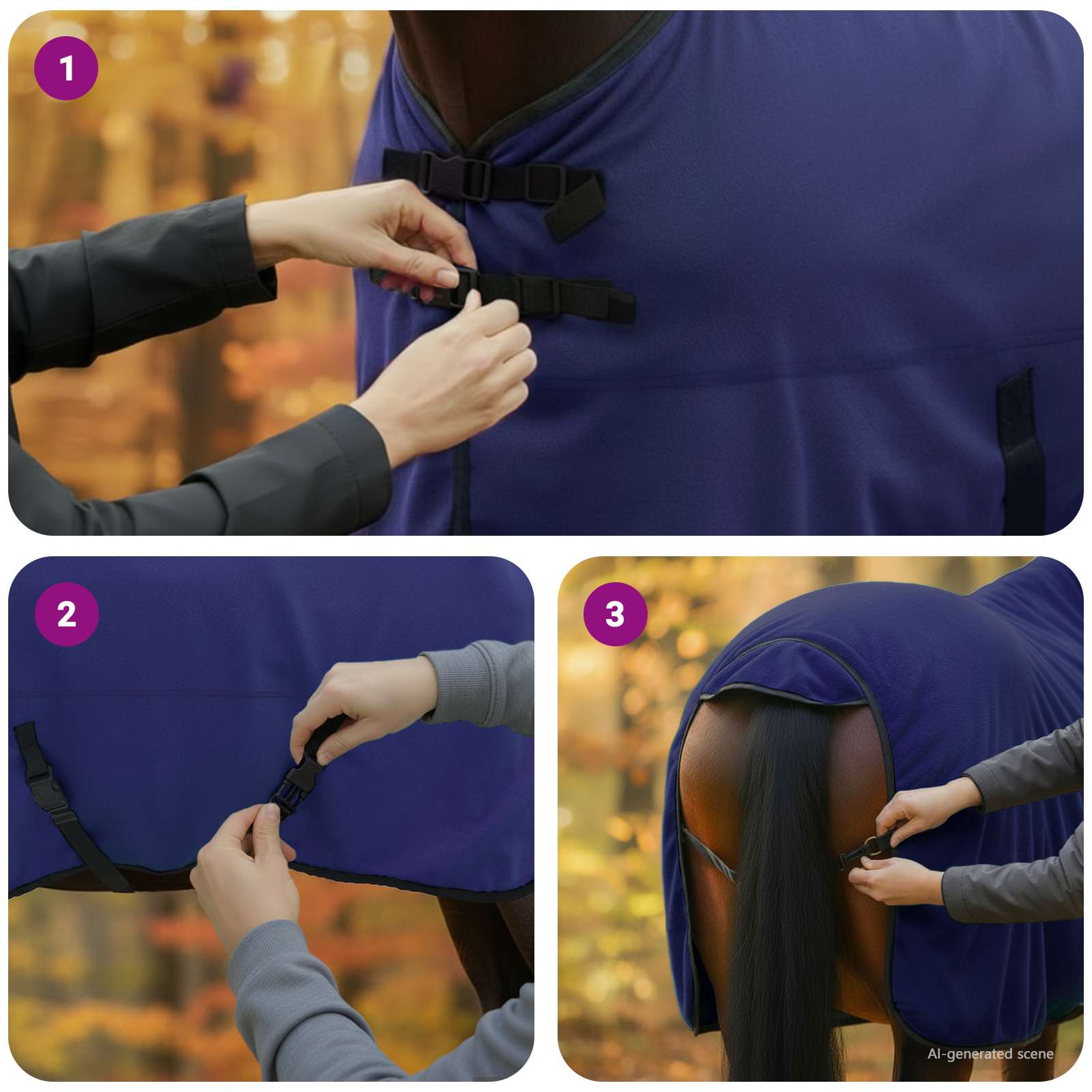 Zirgu sega Jūras zila Poliesters