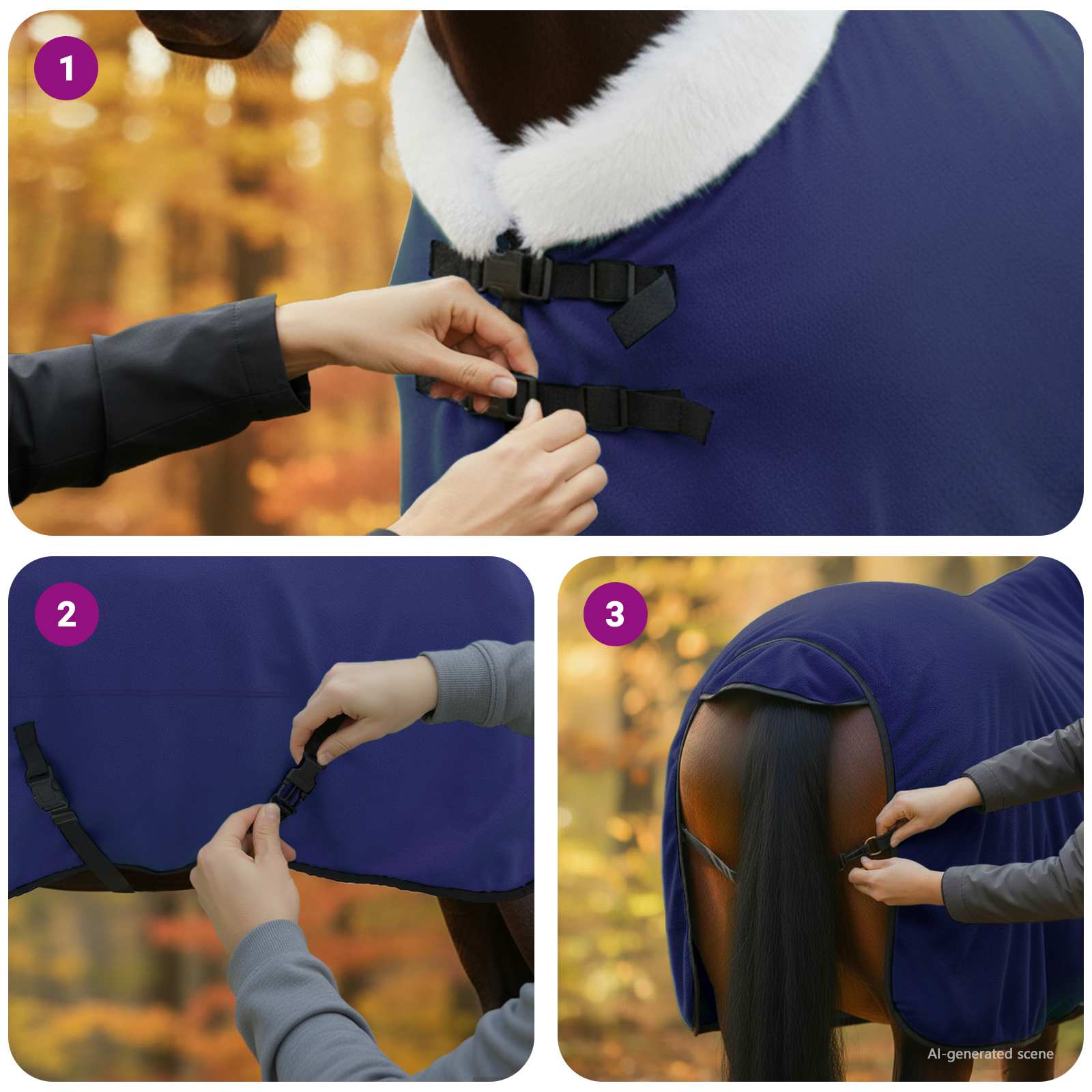Zirgu sega Jūras zila 125 cm Poliestera flīss