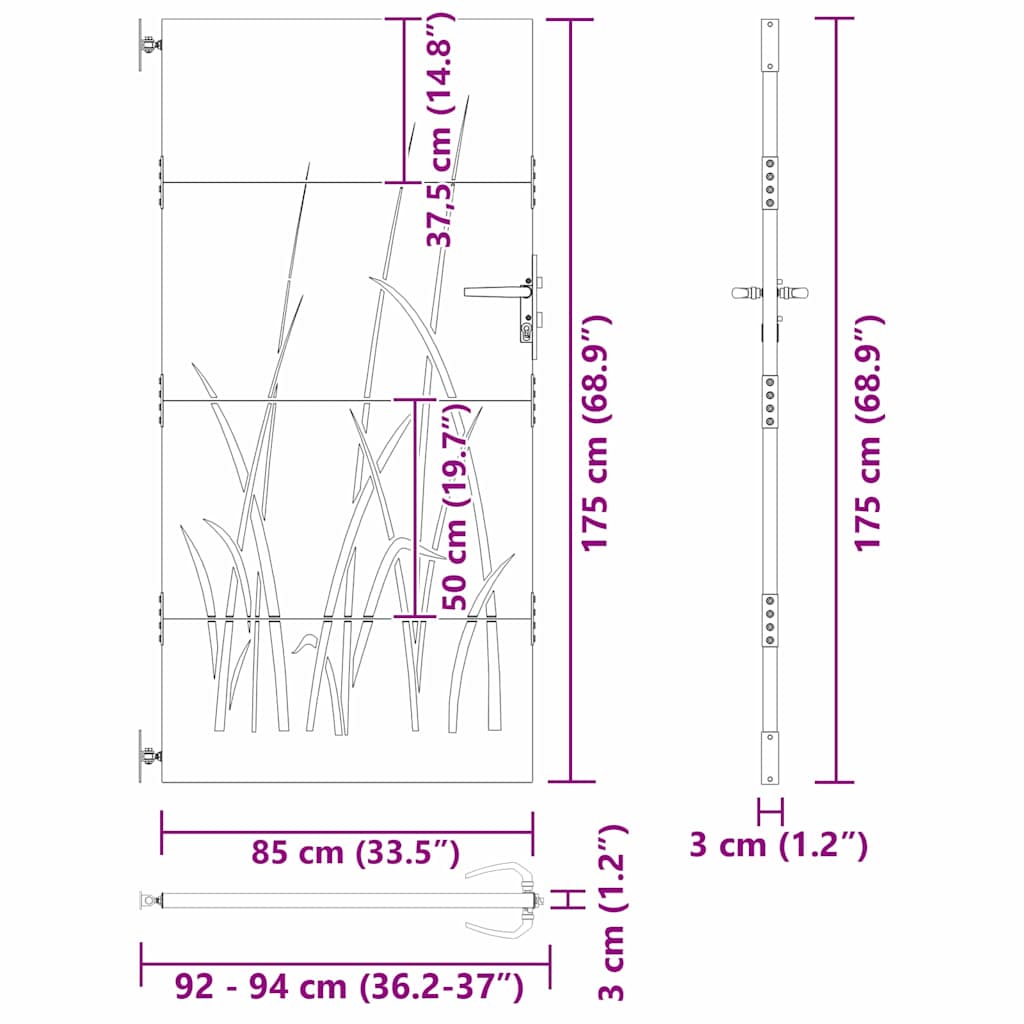 Dārza vārti Melni 85 x 175 cm Pulverkrāsots tērauds