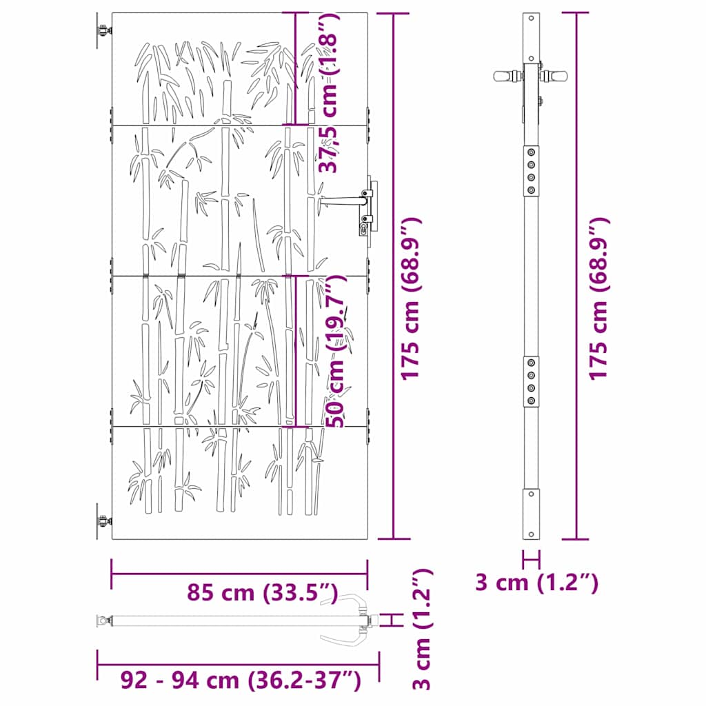 Dārza vārti Melni 85 x 100 cm Pulverkrāsots tērauds