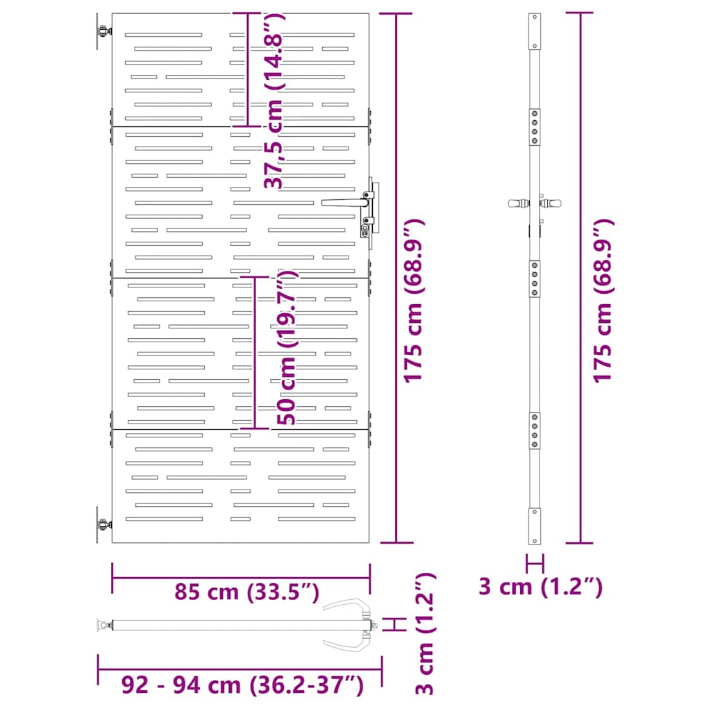 Dārza vārti Melni 85 x 175 cm Pulverkrāsots tērauds