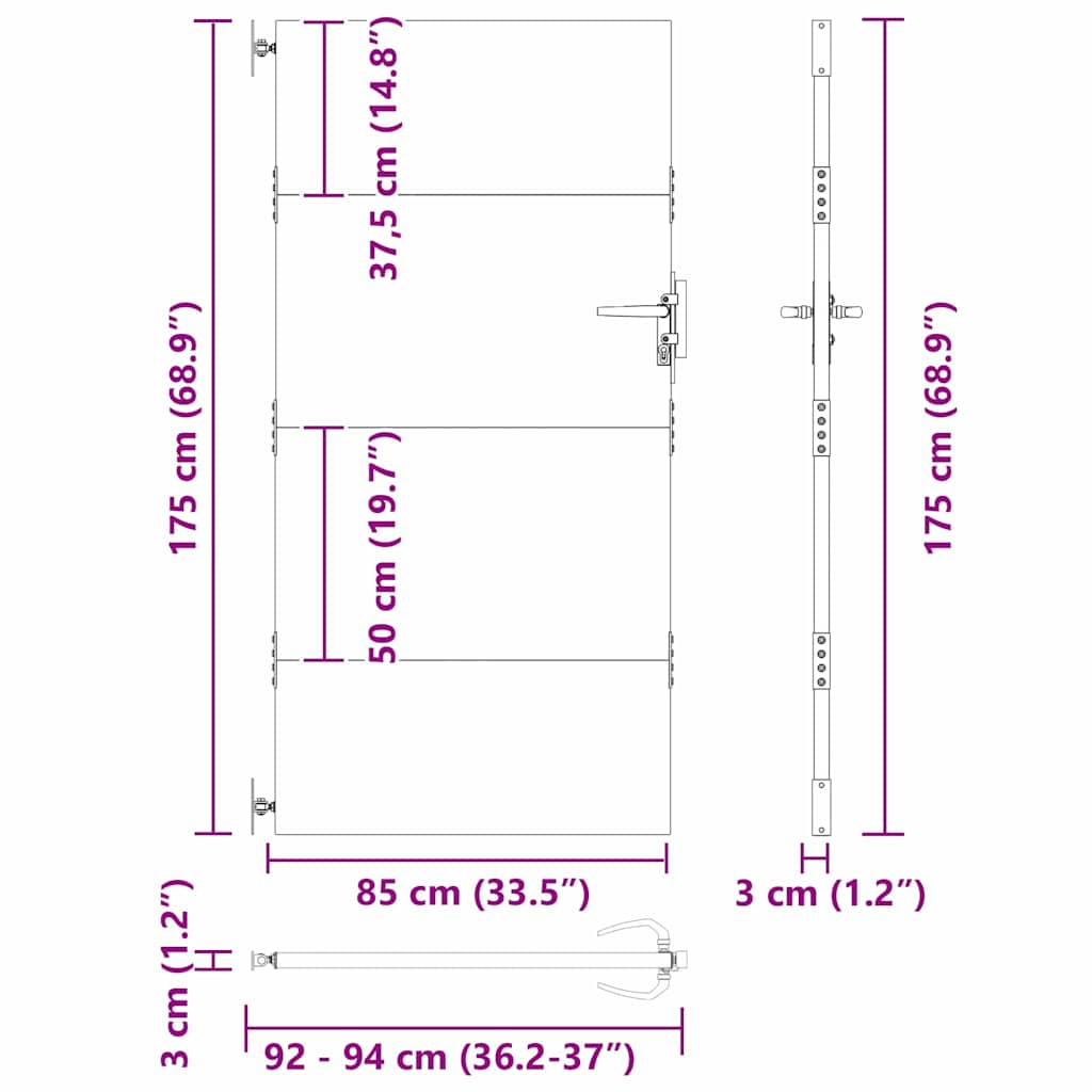Dārza vārti Melni 85 x 175 cm Pulverkrāsots tērauds