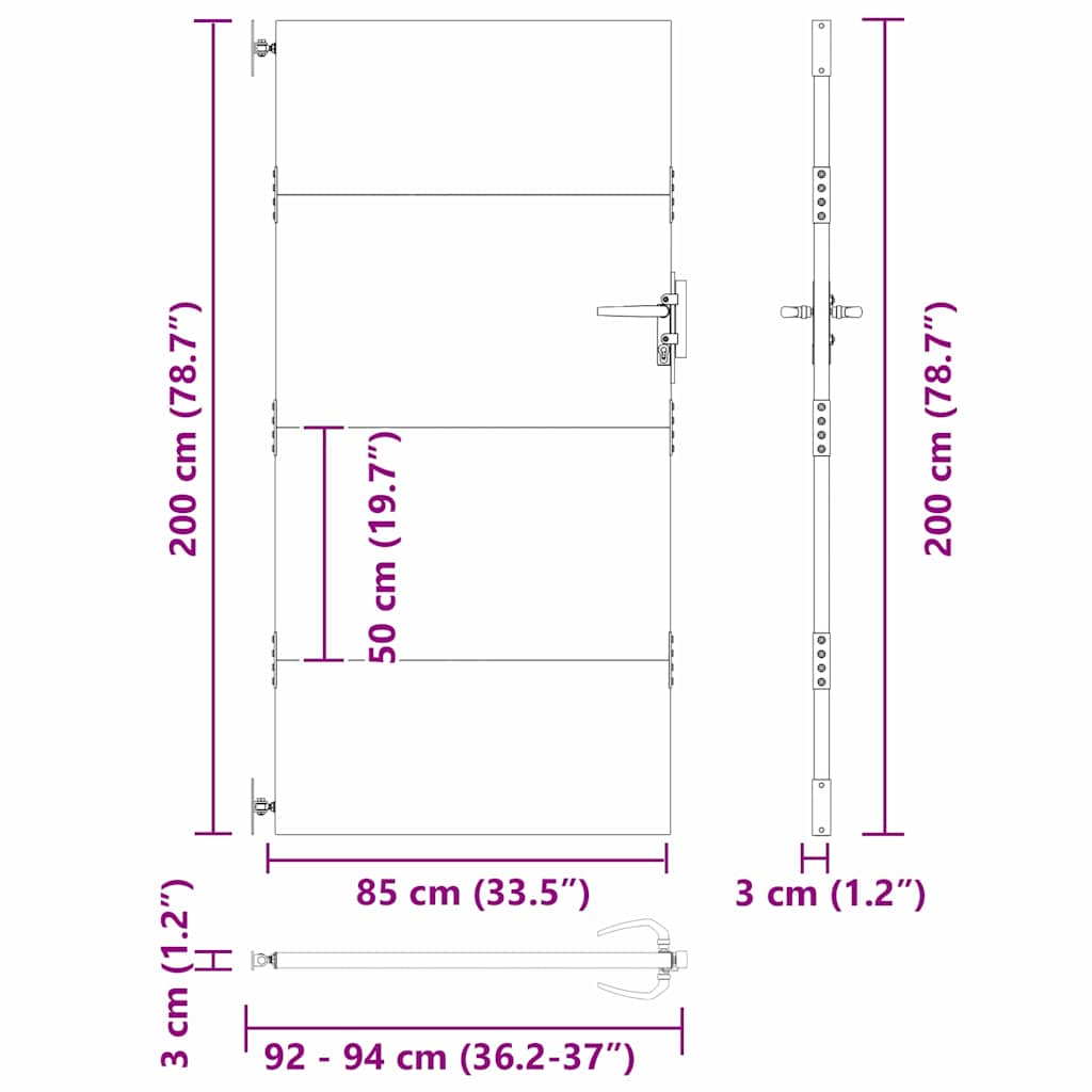 Sodo vartai Juoda 85 x 200 cm Milteliniu būdu padengtas plienas