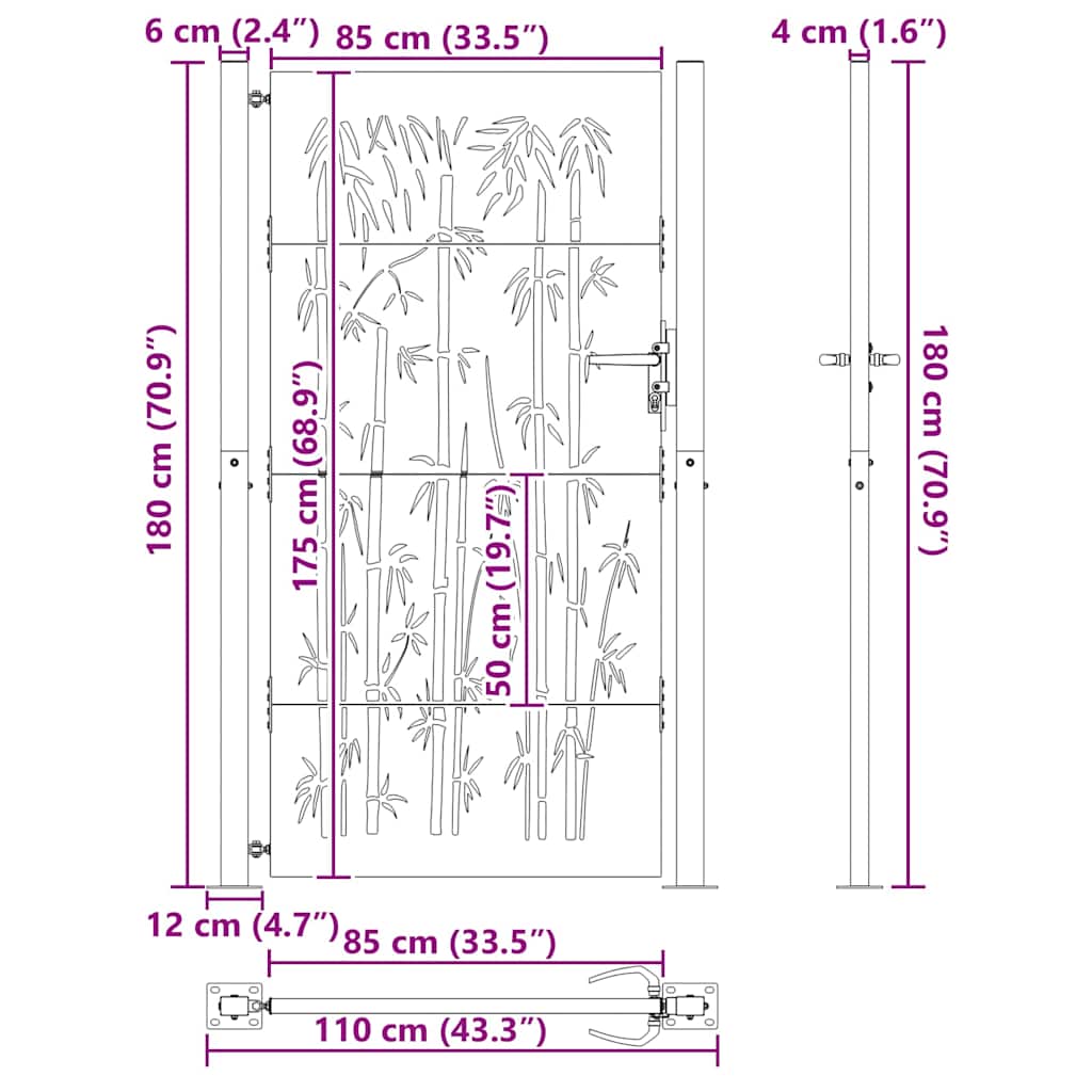 Sodo vartai Juoda 110 x 180 cm Milteliniu būdu dengtas plienas