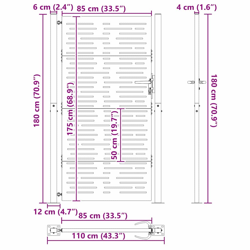 Sodo vartai Juoda 110 x 180 cm Milteliniu būdu dengtas plienas