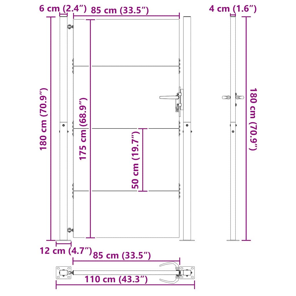 Sodo vartai Juoda 110 x 180 cm Milteliniu būdu dengtas plienas