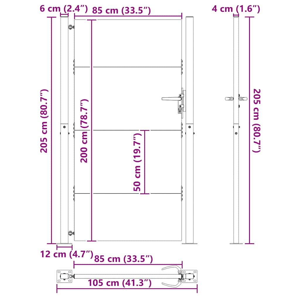 Sodo vartai Juoda 105 x 205 cm Milteliniu būdu dengtas plienas