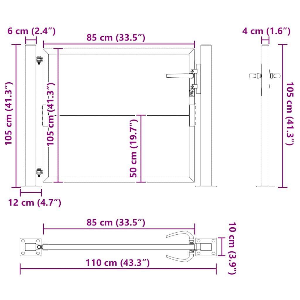 Sodo vartai Juoda 110 x 105 cm Milteliniu būdu dengtas plienas