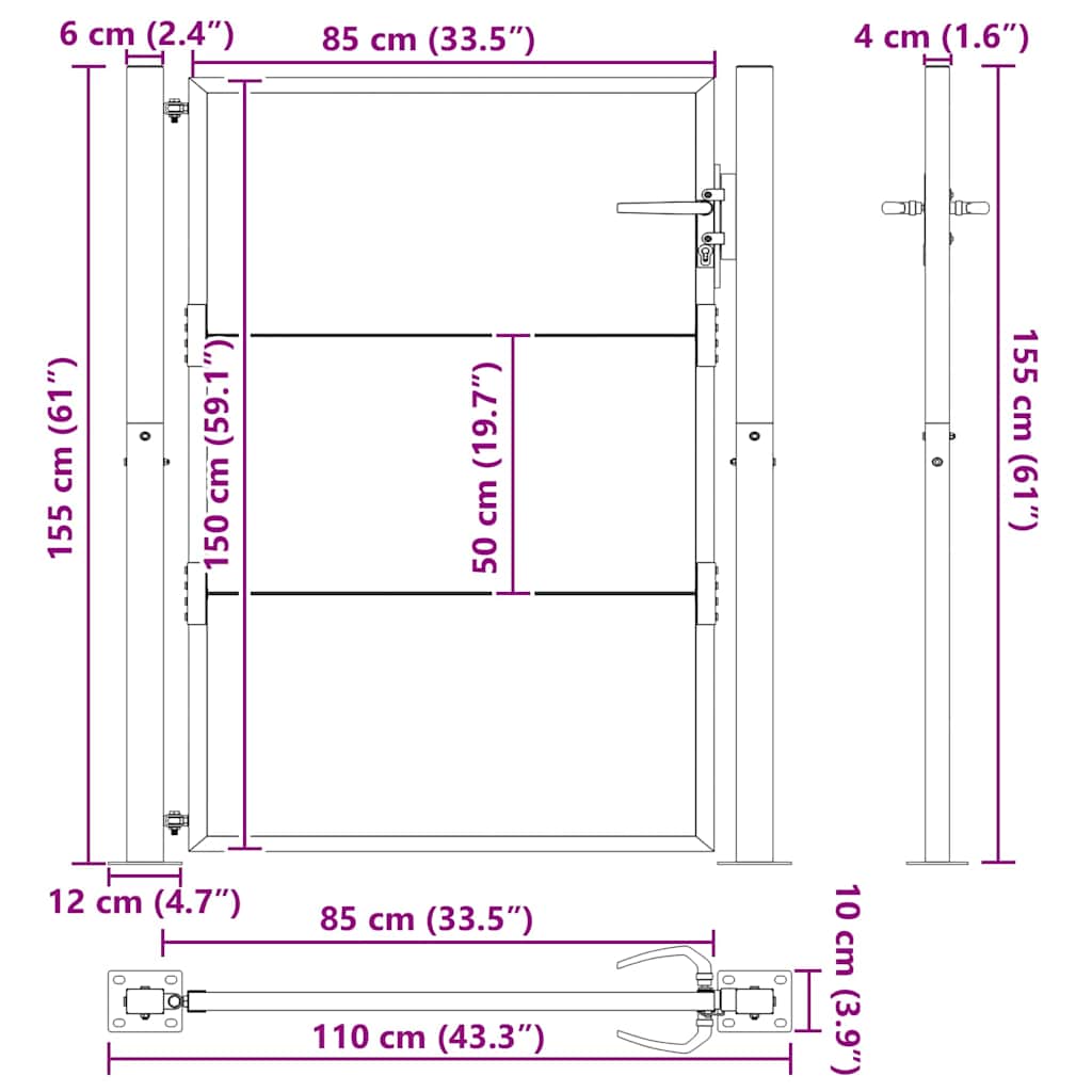 Sodo vartai Juoda 110 x 155 cm Milteliniu būdu dengtas plienas