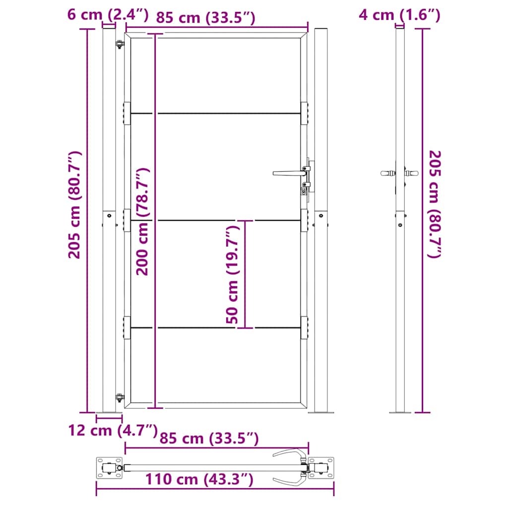 Sodo vartai Juoda 110 x 205 cm Milteliniu būdu dengtas plienas