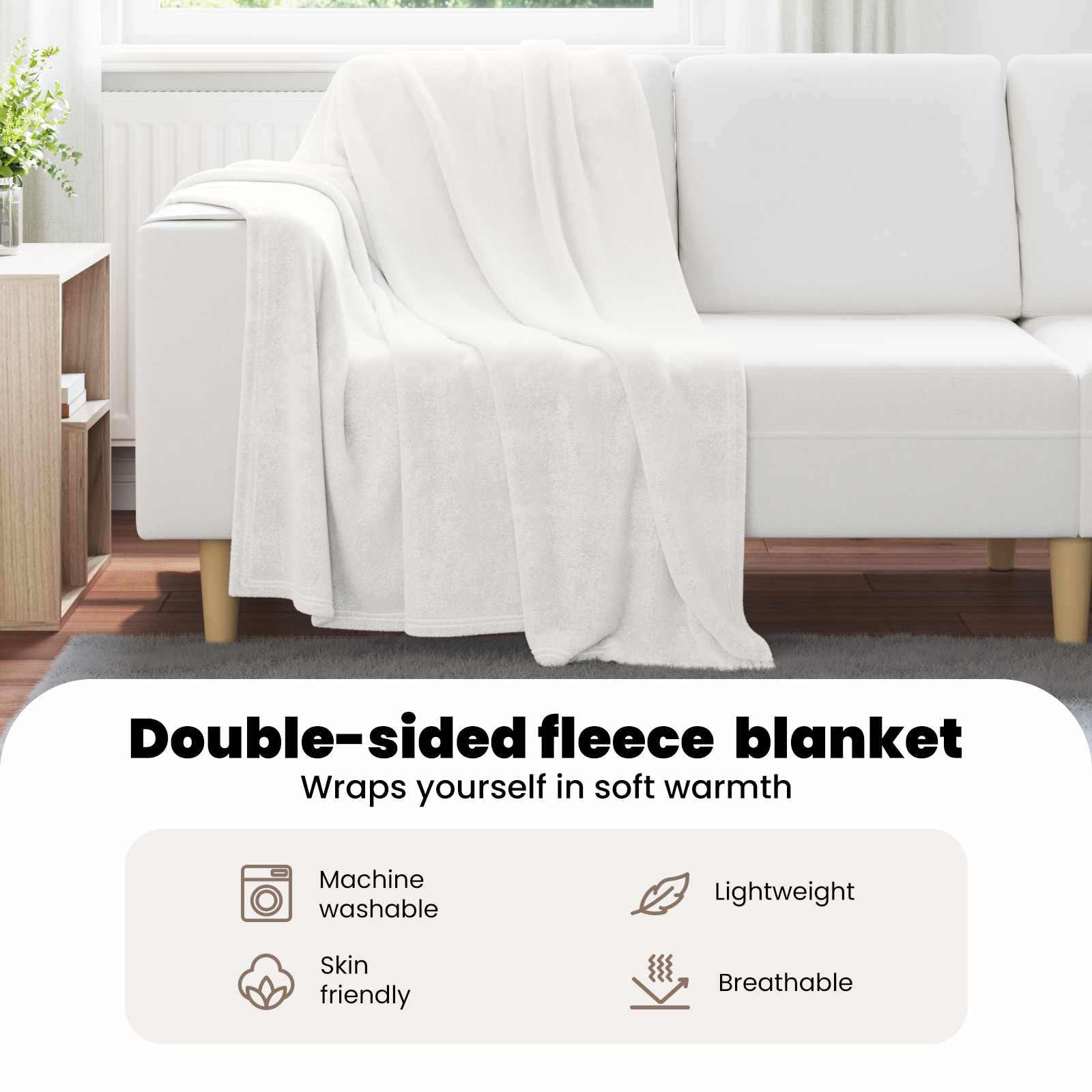 Throw White 150 x 200 cm Fleece