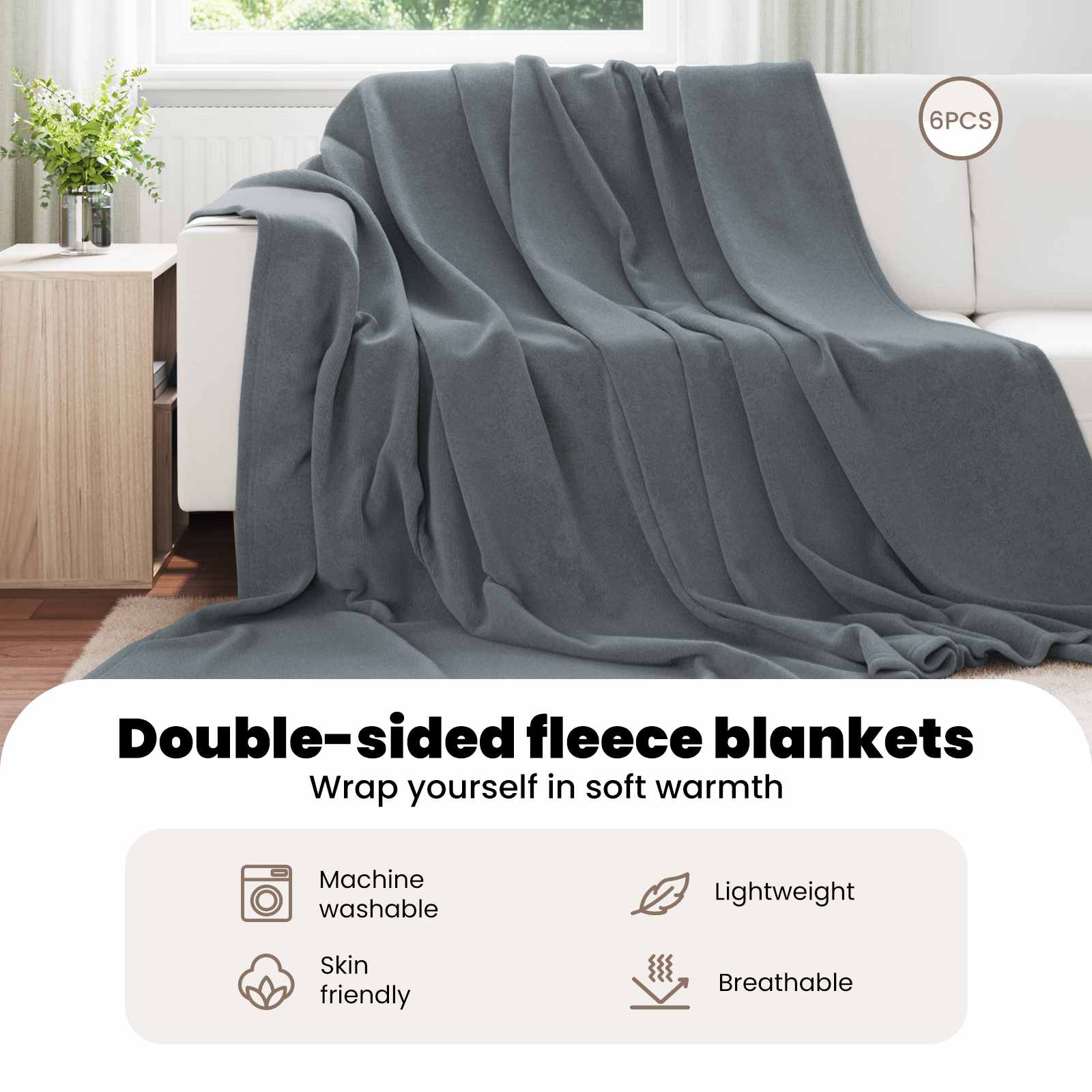 Mesti antklodės 6 pcs Tamsiai pilka 240 x 270 cm Flysas