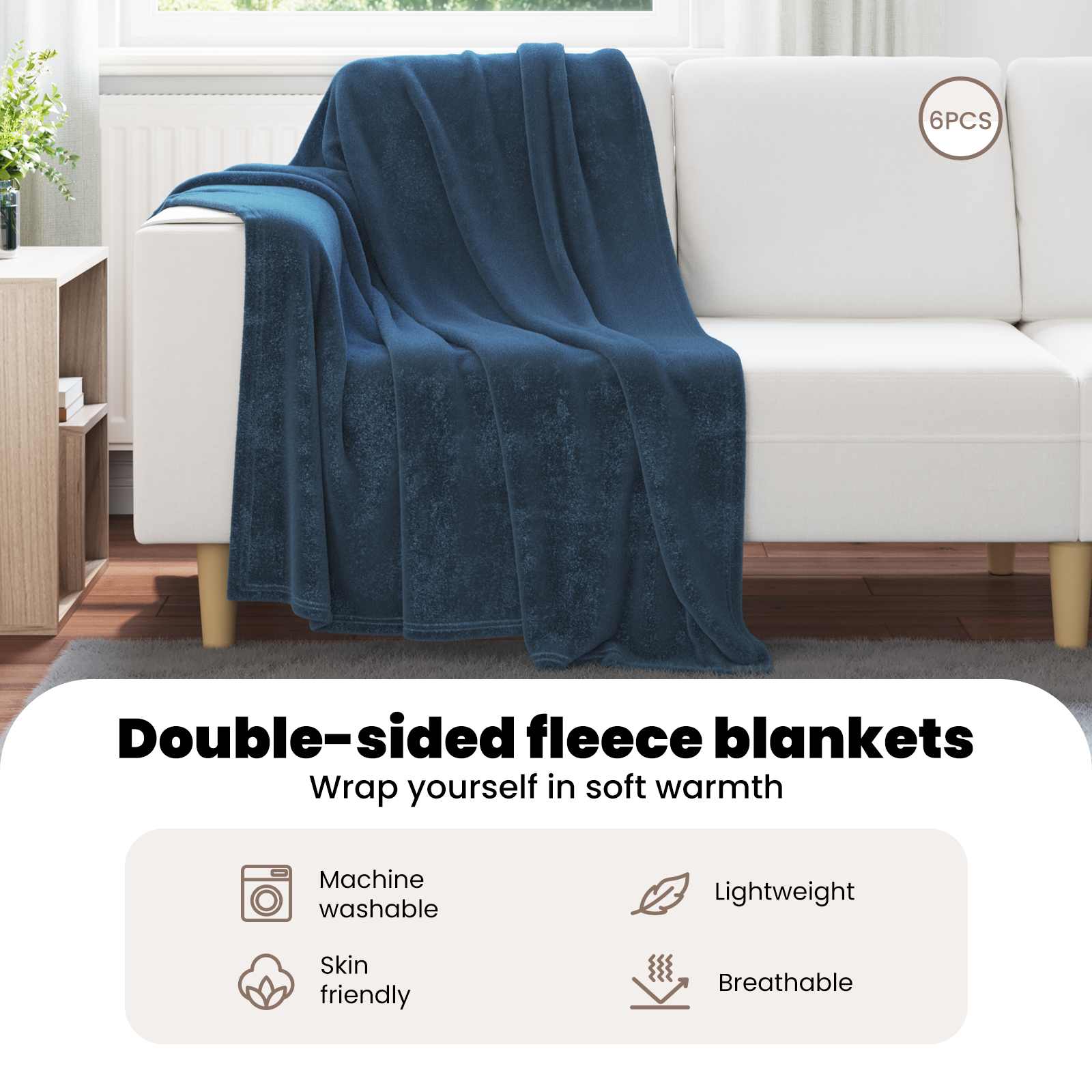 Mesti antklodės 6 pcs Jūrinė mėlyna 130 x 150 cm Flysas
